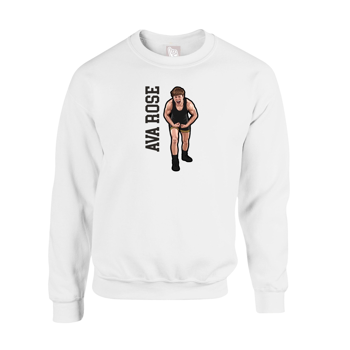 Fleece Crew — Name Vertical in White