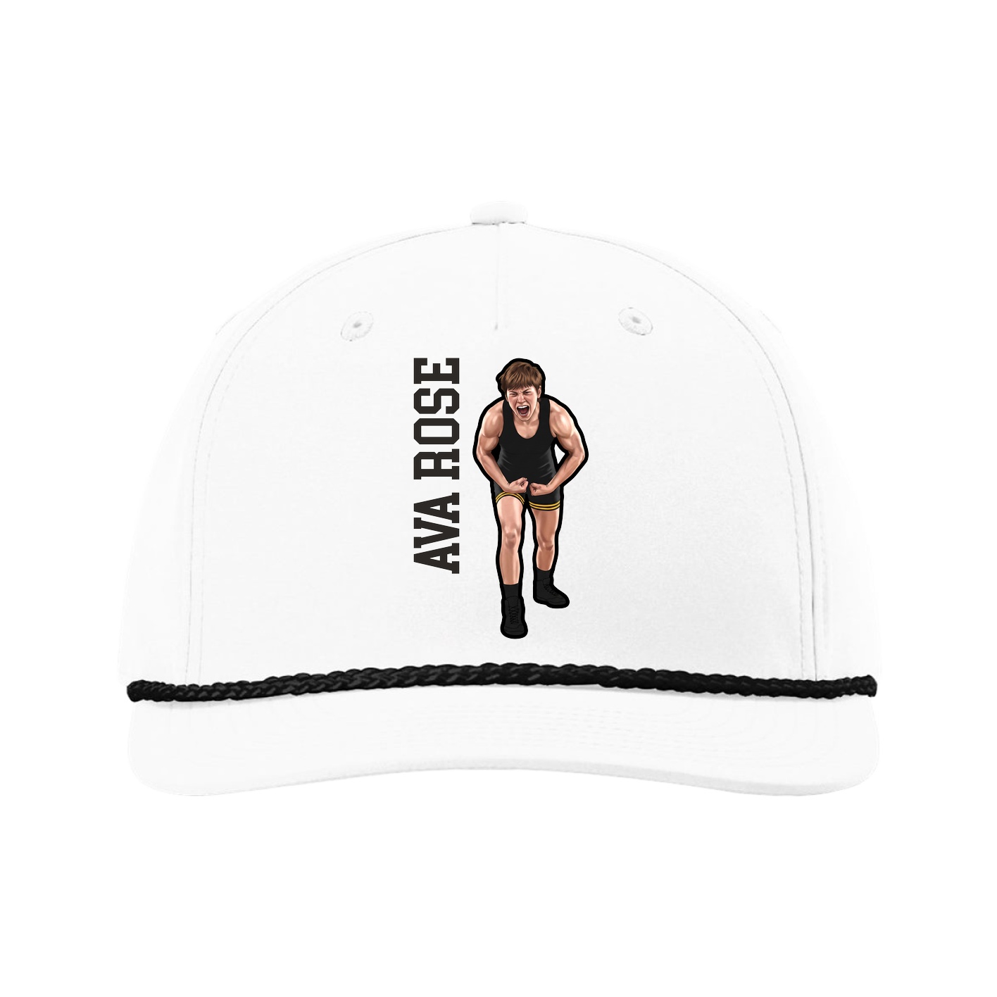 Five-Panel Classic Rope Cap — Name Vertical in White