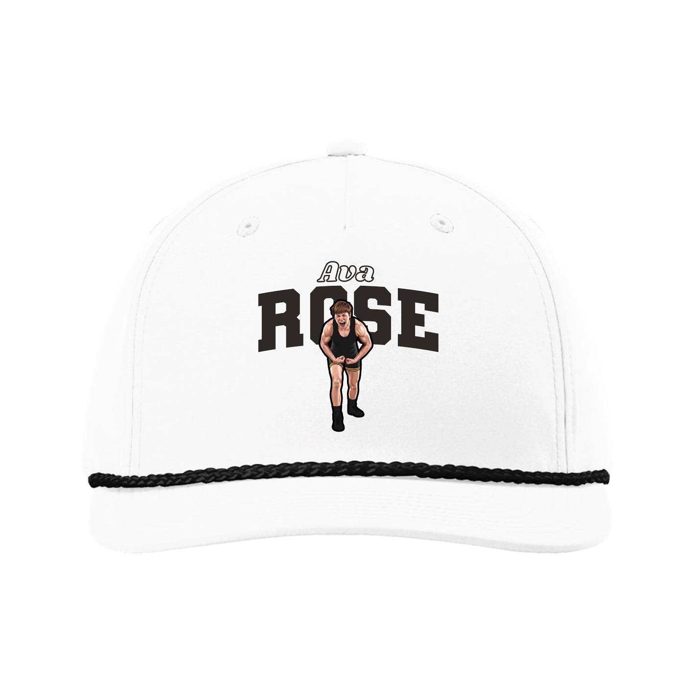 Five-Panel Classic Rope Cap — Name Arch in White