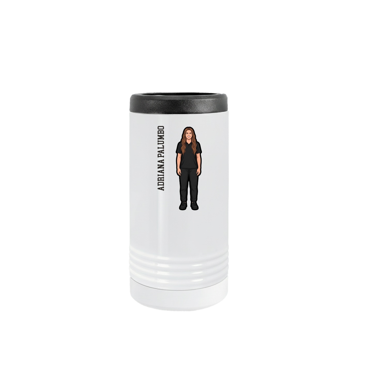 Slim Beverage Holder — Name Vertical in White