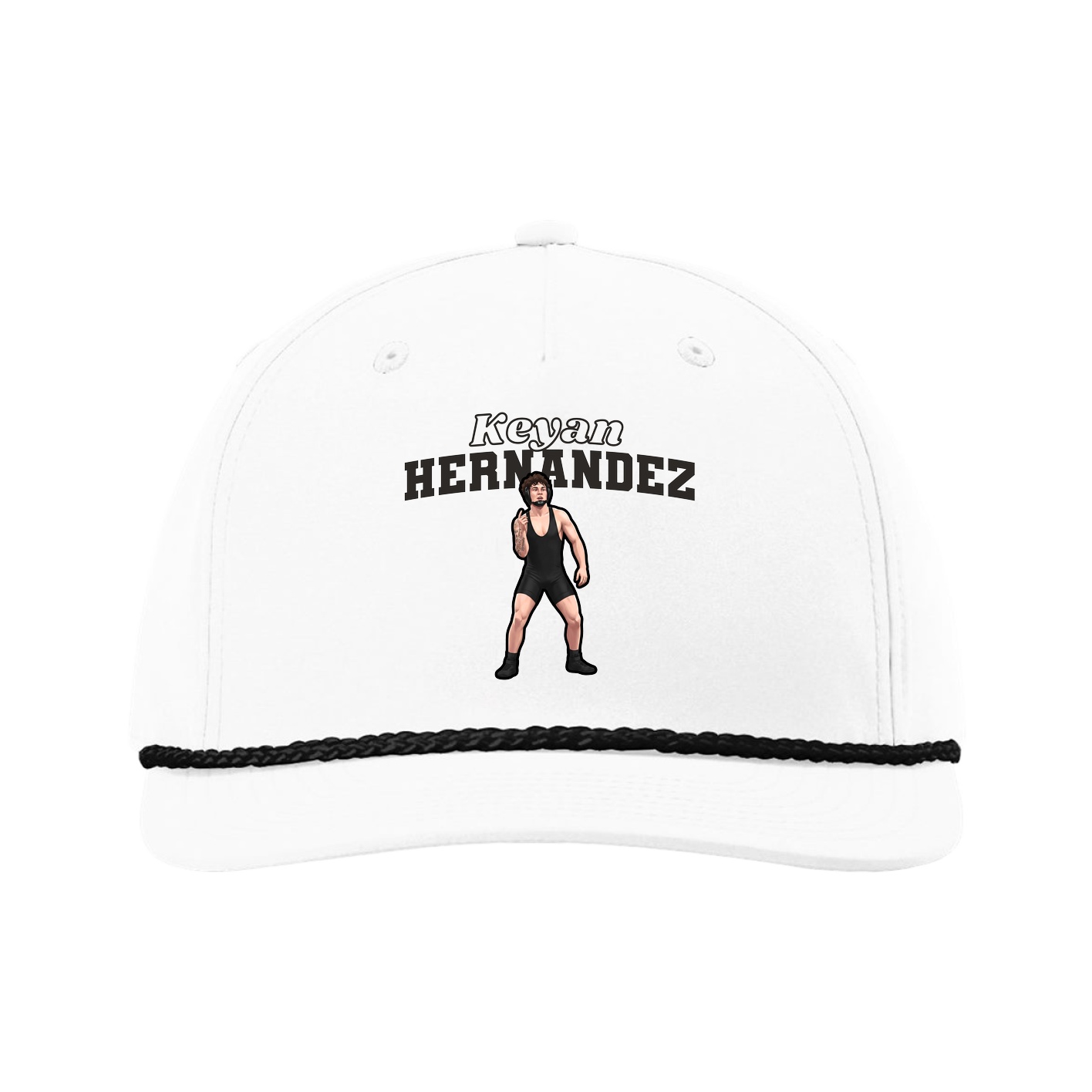 Five-Panel Classic Rope Cap — Name Arch in White