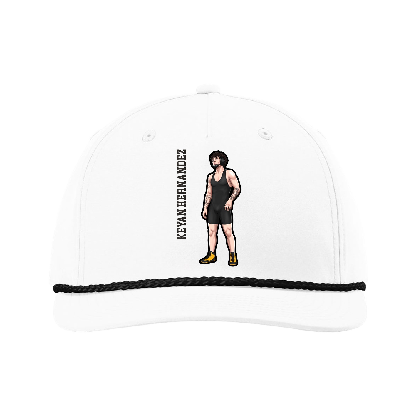 Five-Panel Classic Rope Cap — Name Vertical in White