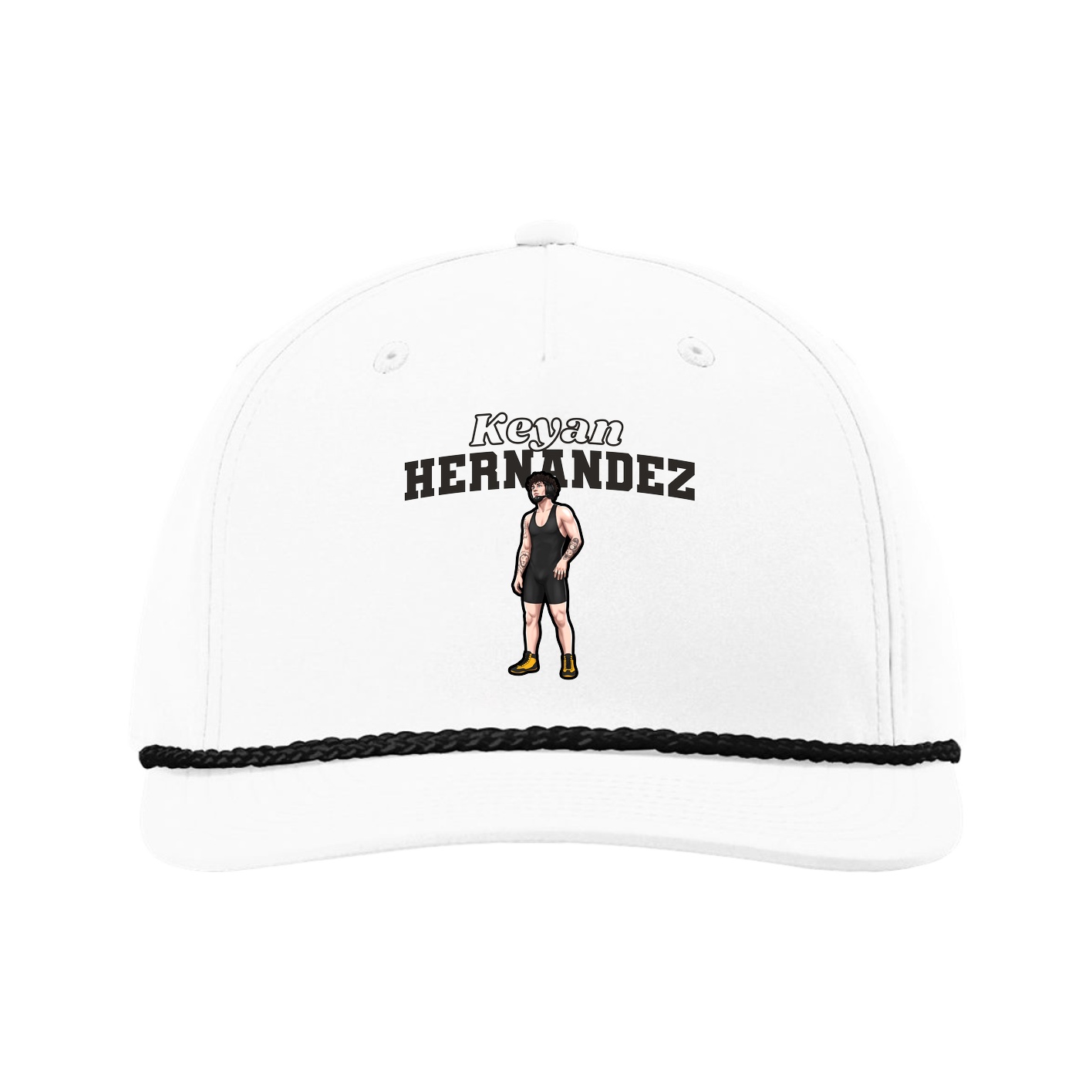 Five-Panel Classic Rope Cap — Name Arch in White