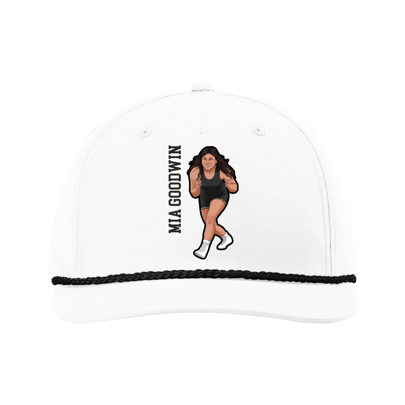 Five-Panel Classic Rope Cap — Name Vertical in White