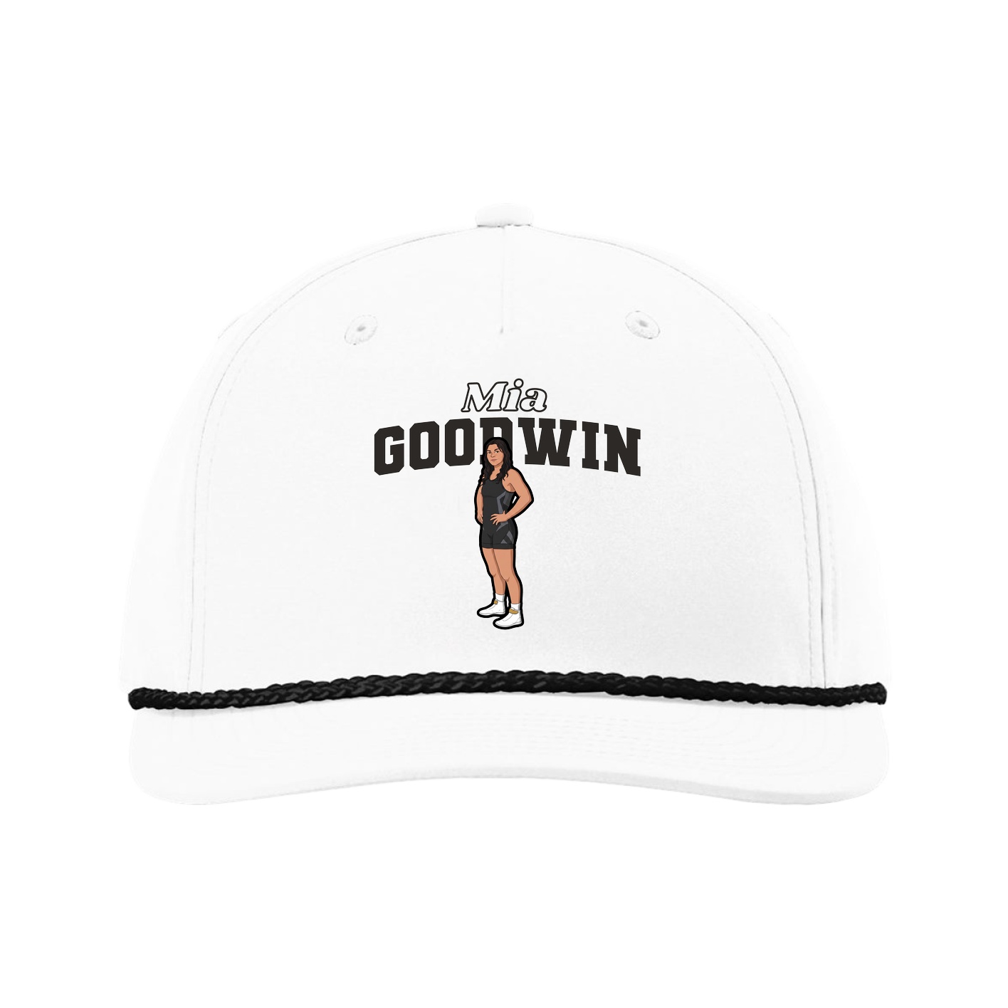 Five-Panel Classic Rope Cap — Name Arch in White
