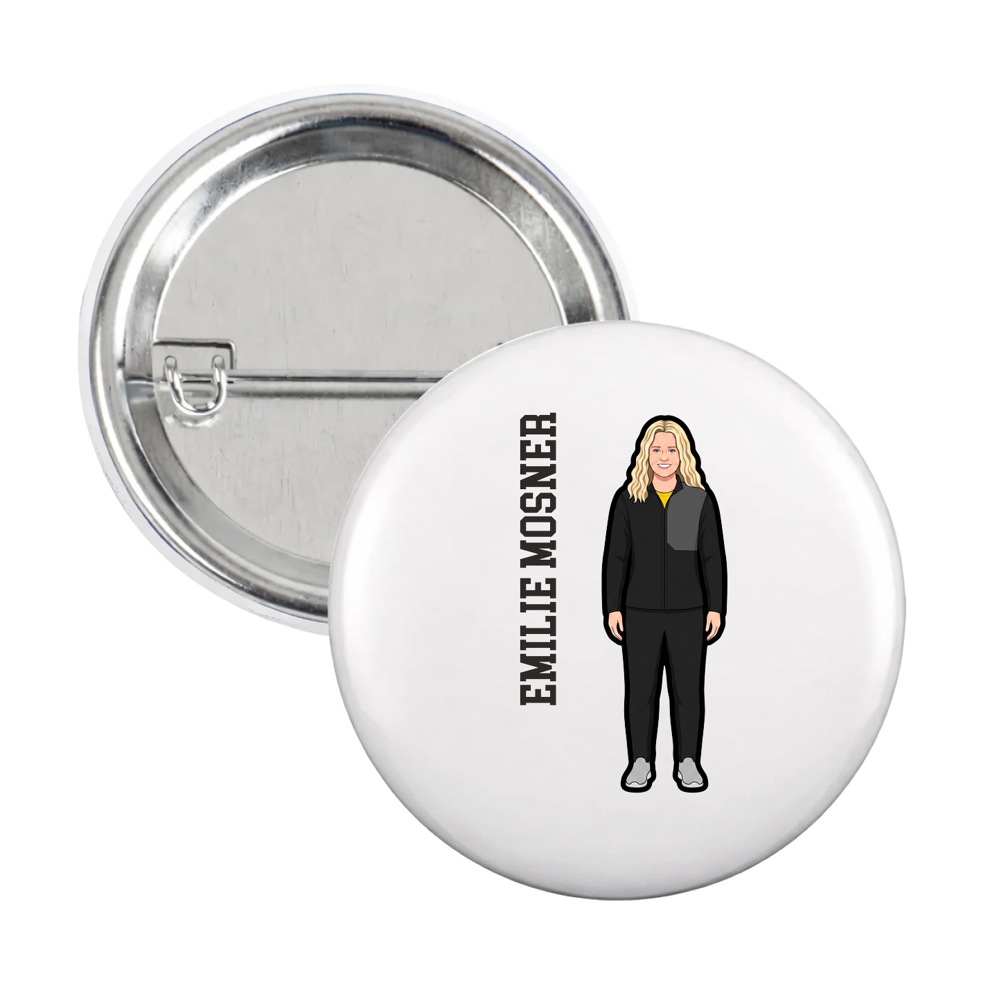 Game Day Button — Name Vertical in White