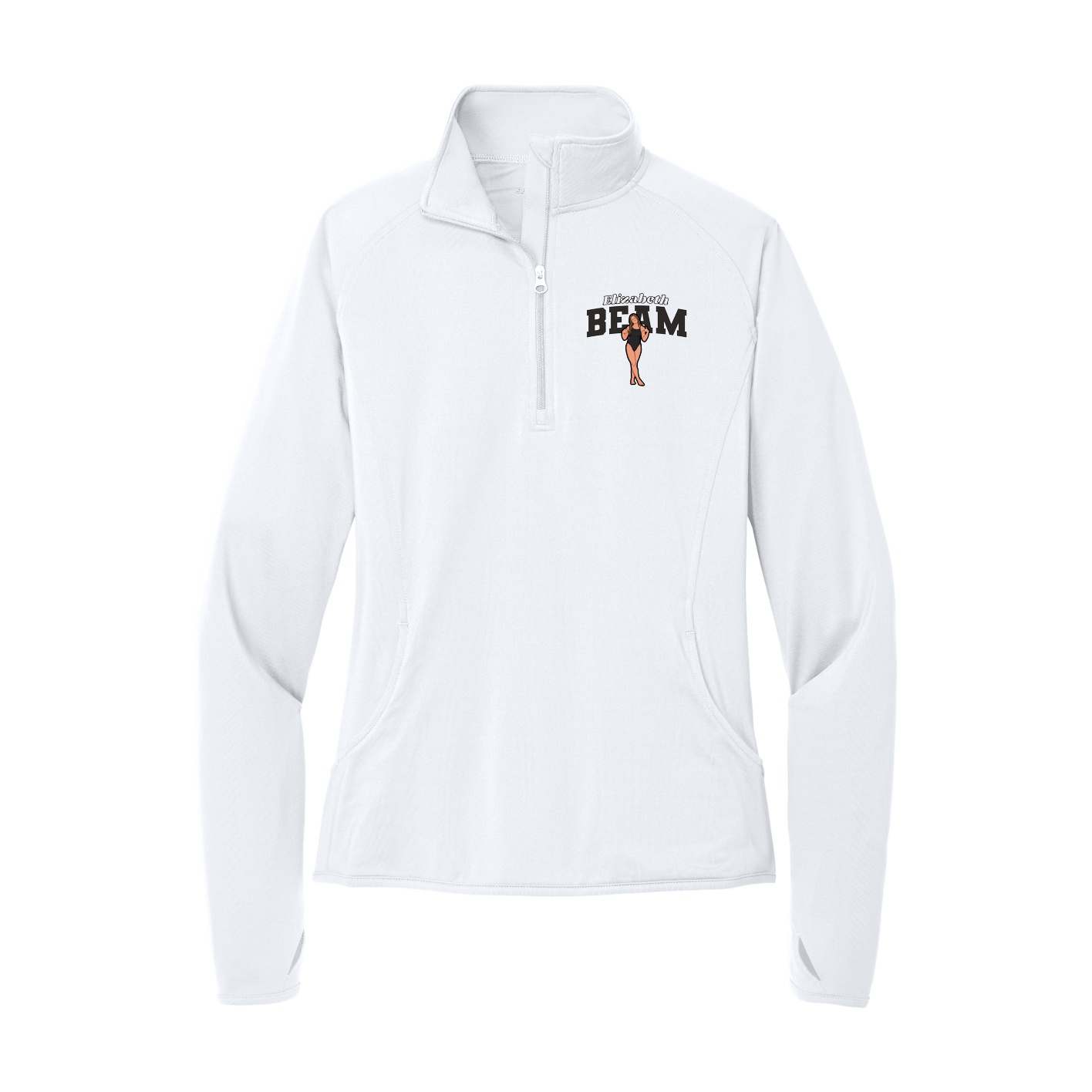 Women's Q-Zip Pullover — Name Arch in White