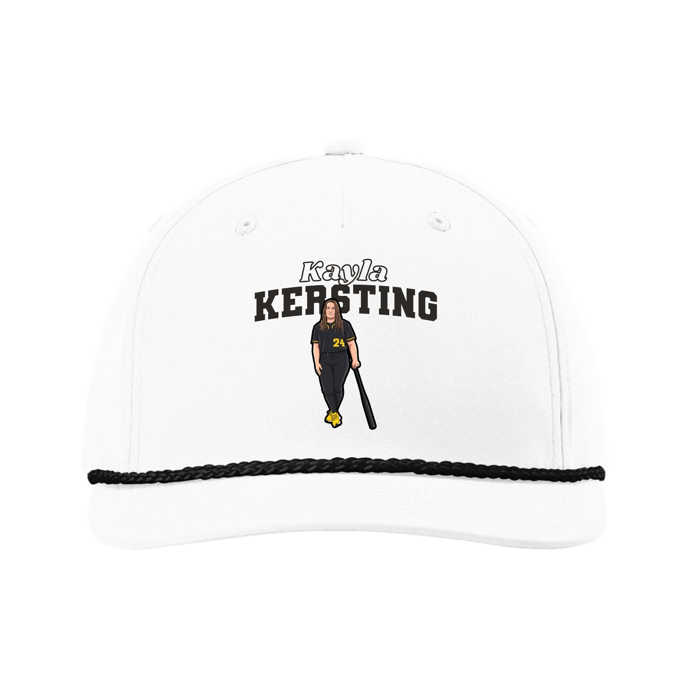 Five-Panel Classic Rope Cap — Name Arch in White
