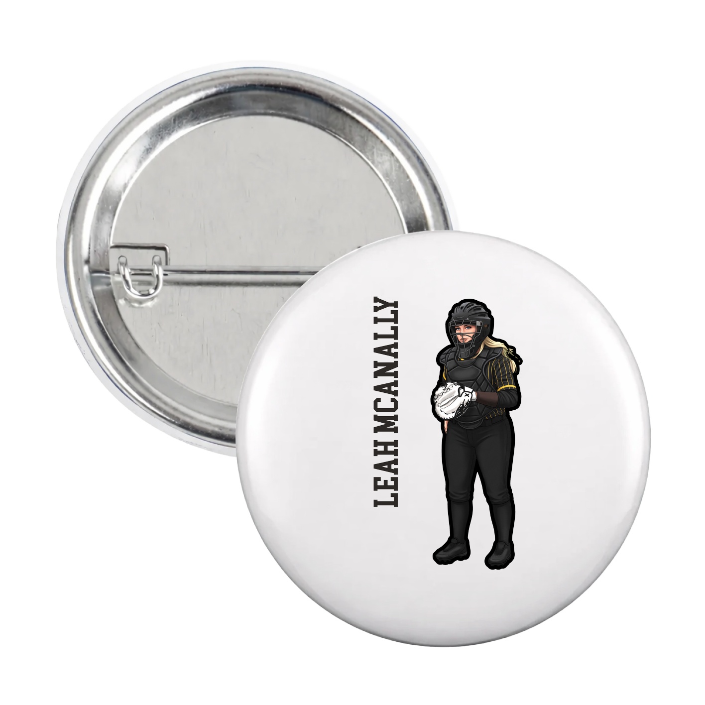 Game Day Button — Name Vertical in White