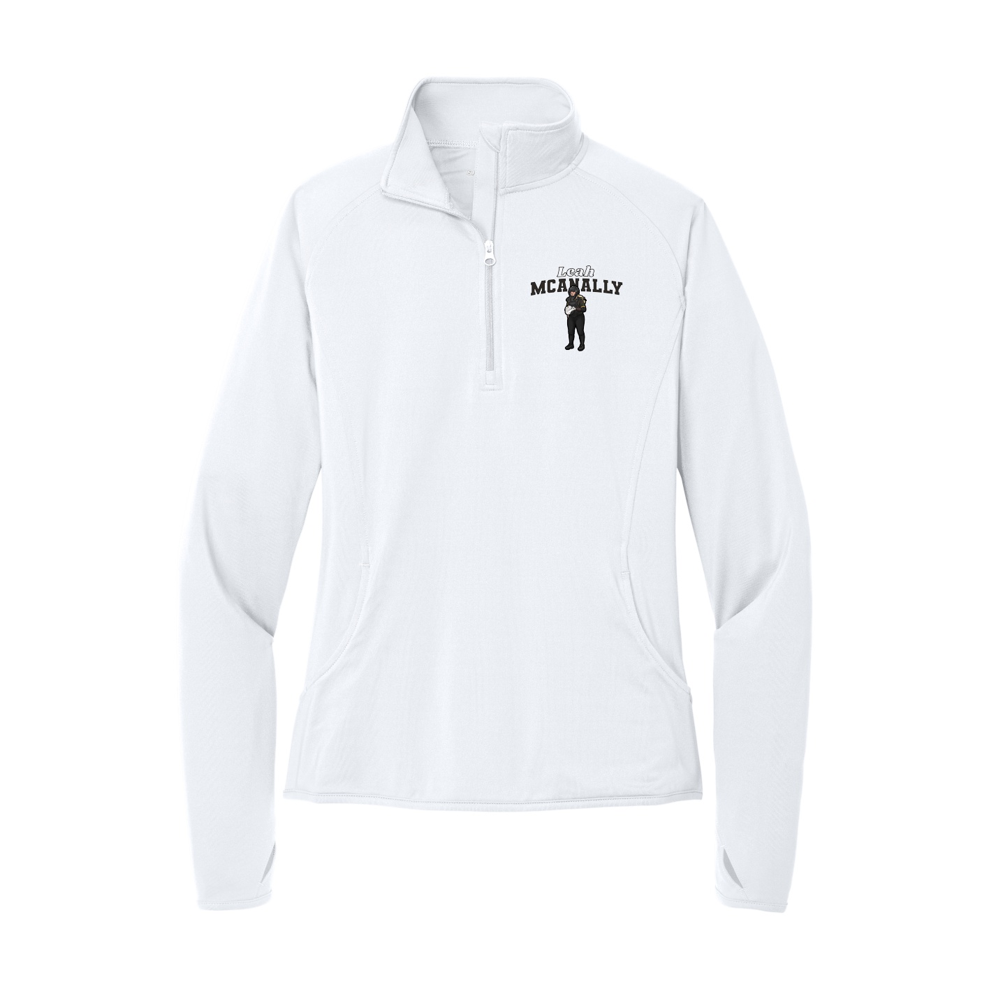 Women's Q-Zip Pullover — Name Arch in White