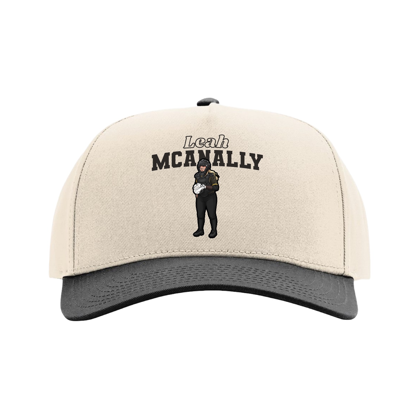 Full Fabric Five-Panel Champ Cap — Name Arch in Cream/Black