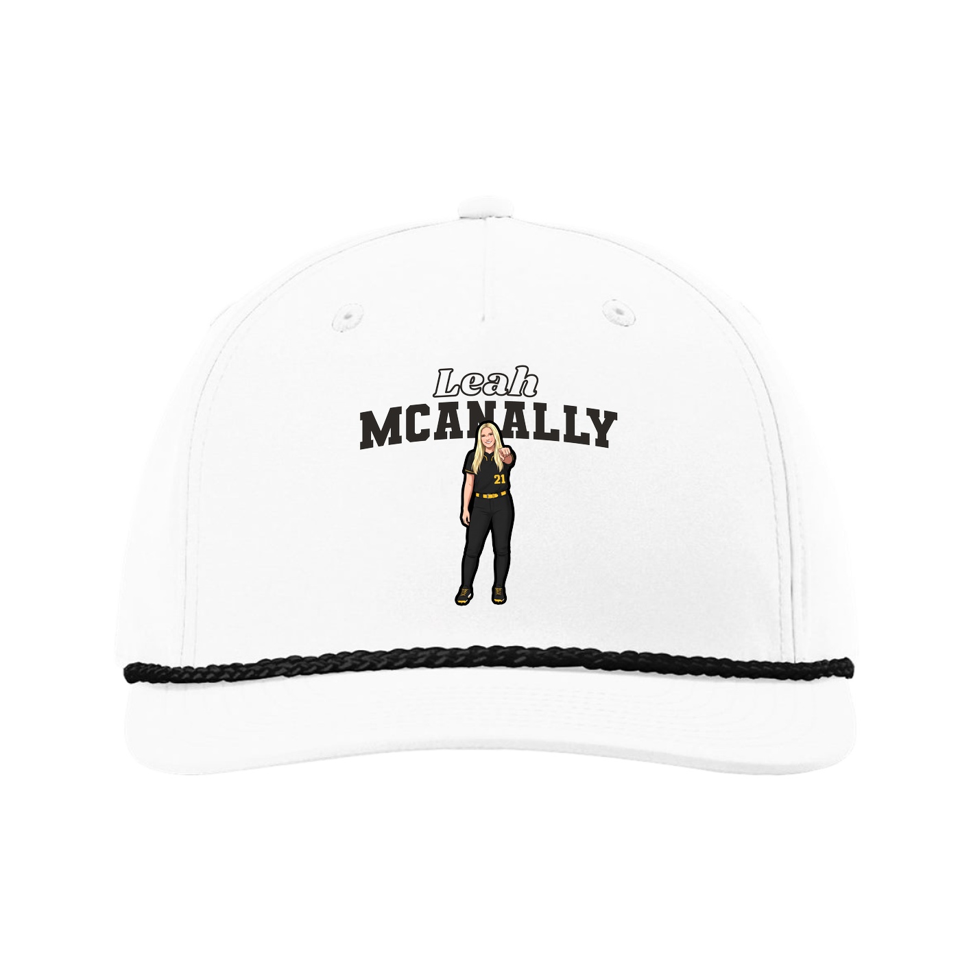 Five-Panel Classic Rope Cap — Name Arch in White
