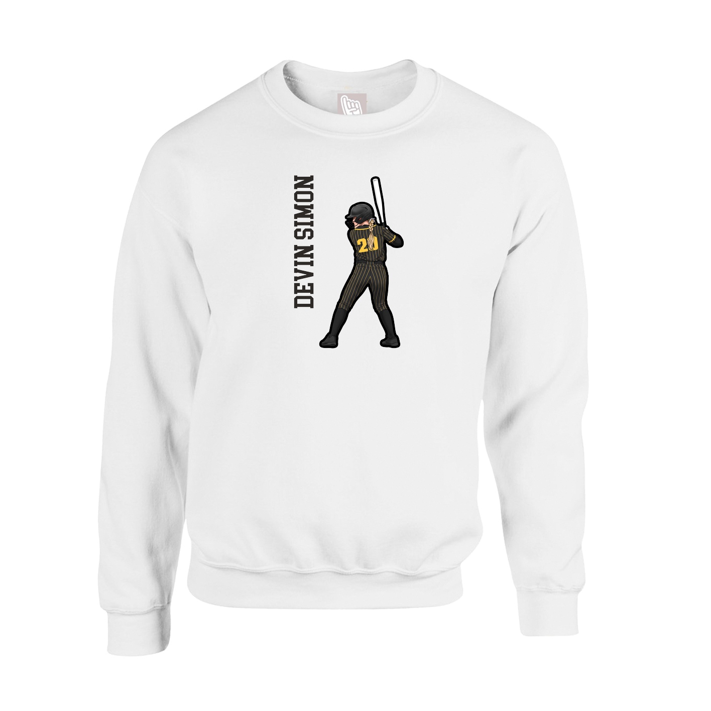 Fleece Crew — Name Vertical in White