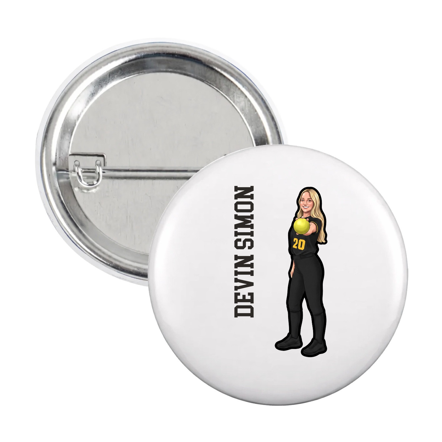 Game Day Button — Name Vertical in White