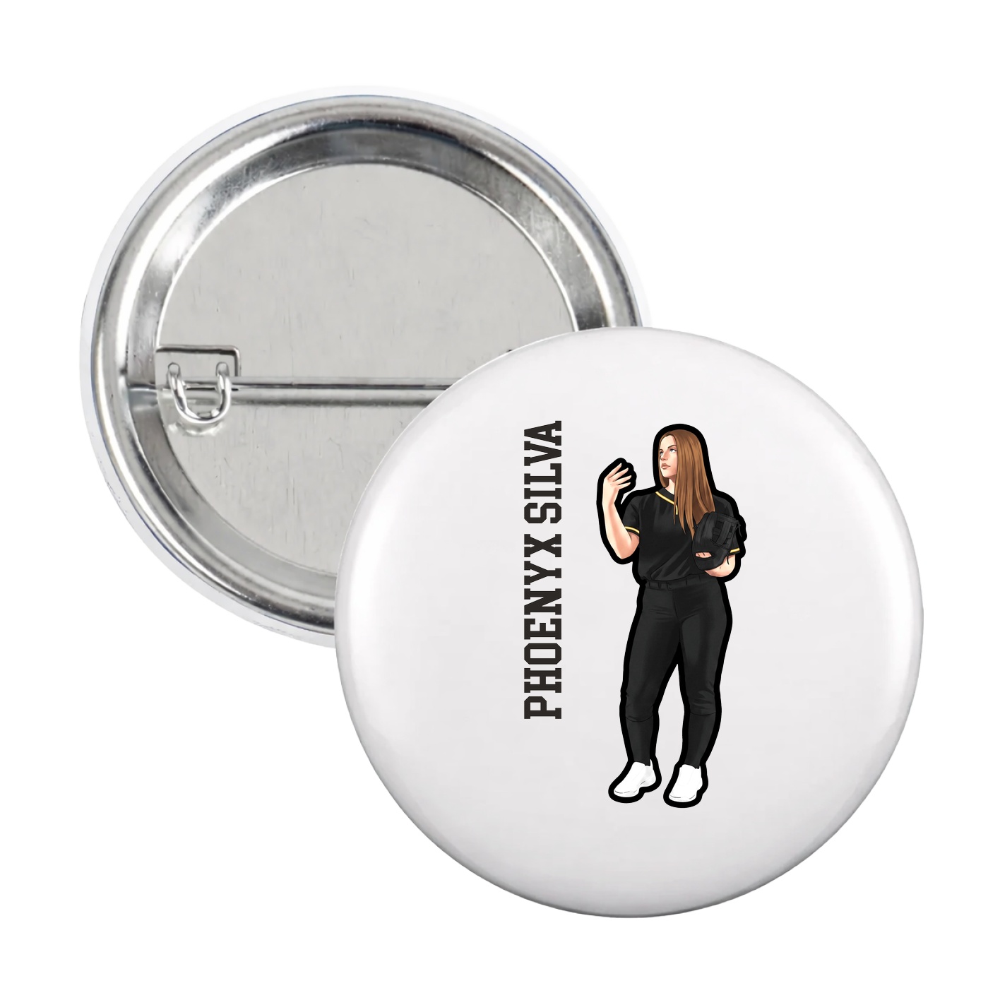Game Day Button — Name Vertical in White