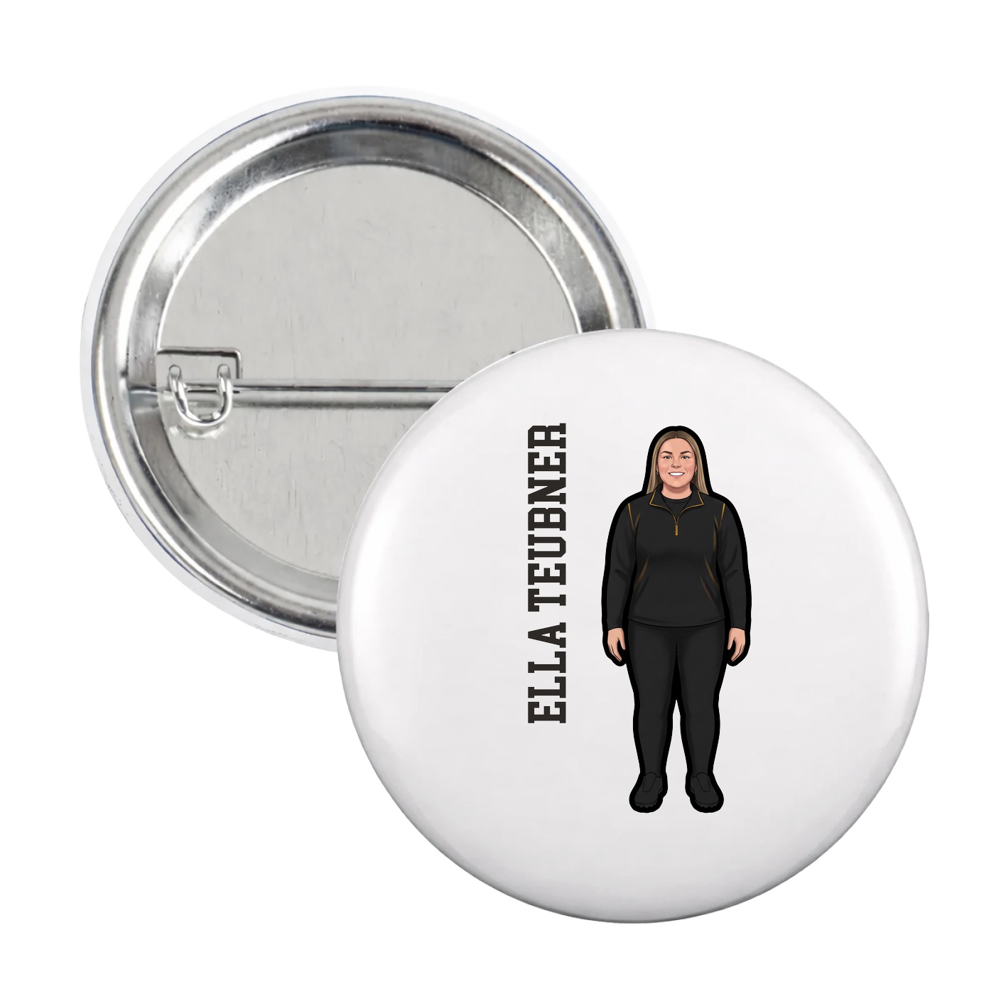 Game Day Button — Name Vertical in White