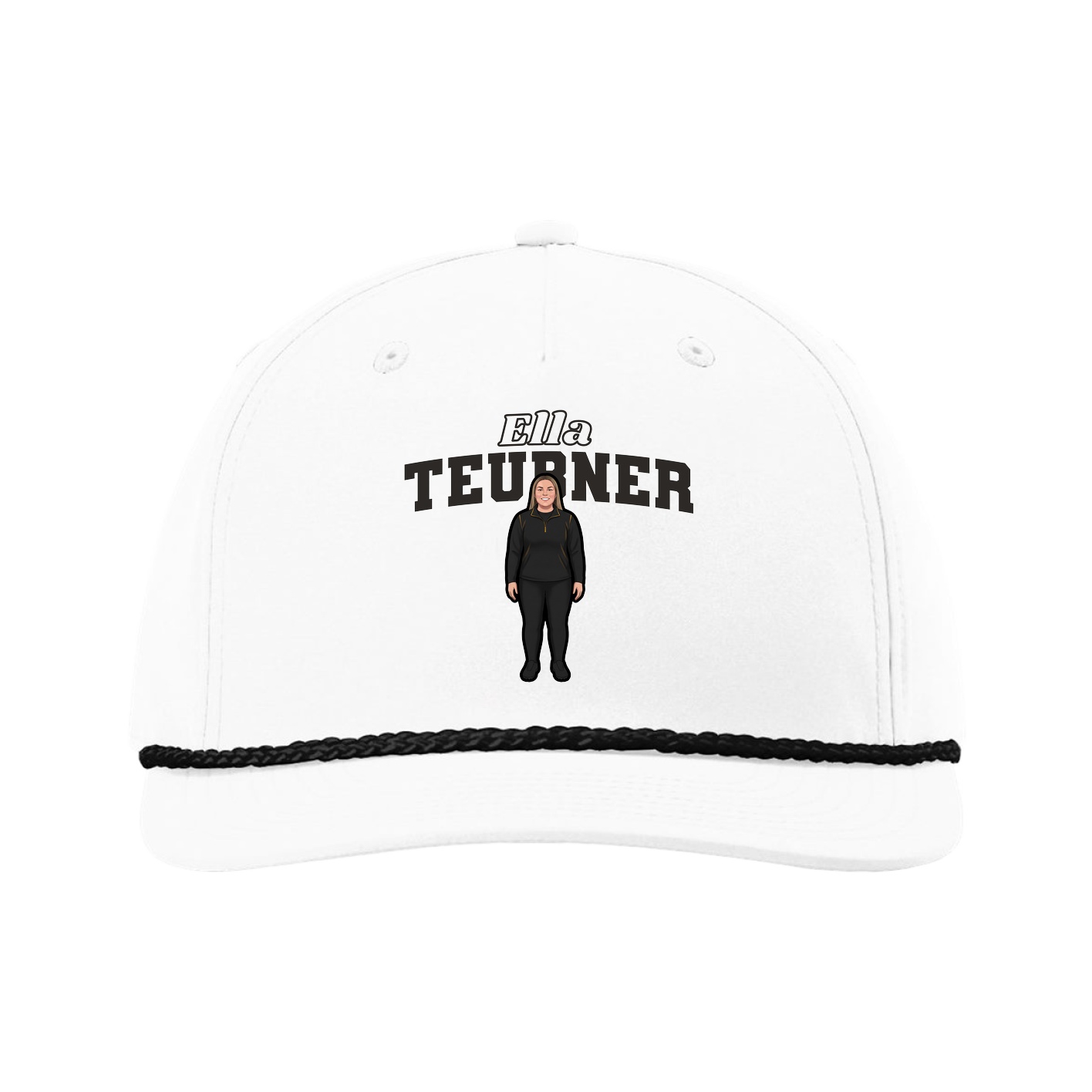 Five-Panel Classic Rope Cap — Name Arch in White