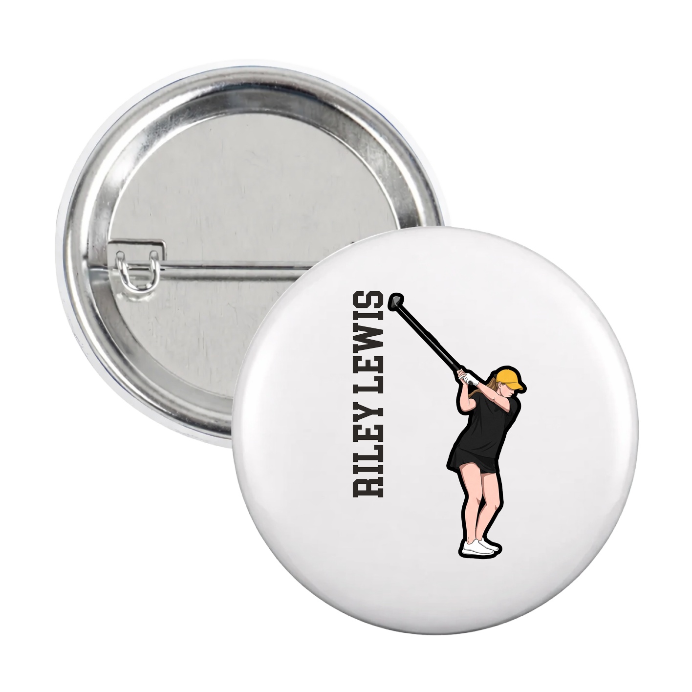Game Day Button — Name Vertical in White