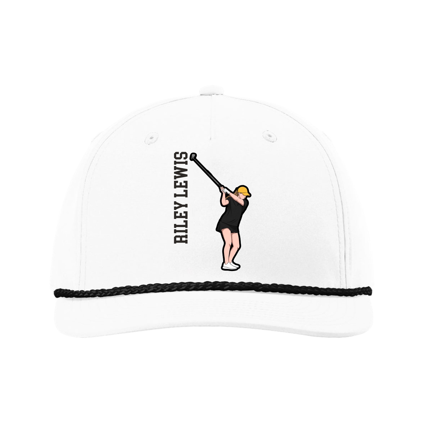 Five-Panel Classic Rope Cap — Name Vertical in White