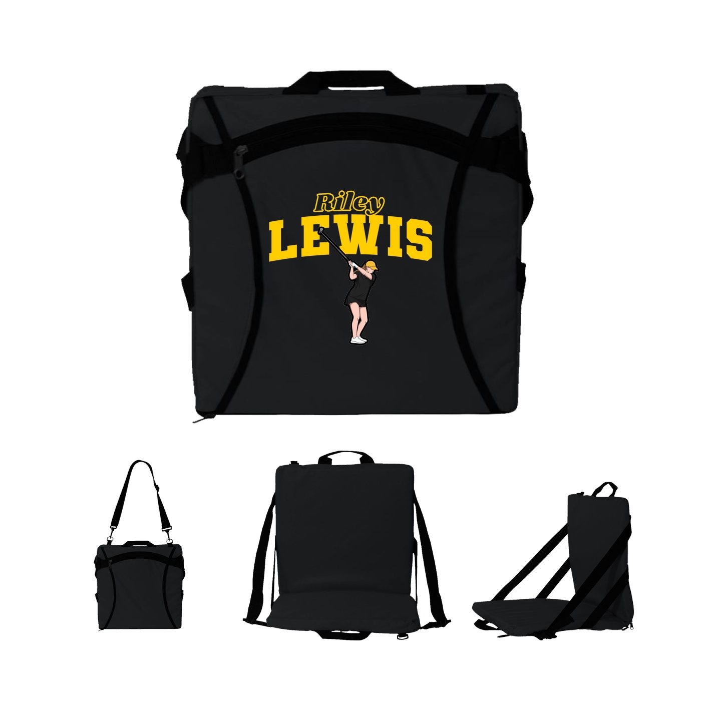 Folding Stadium Seat — Name Arch in Black
