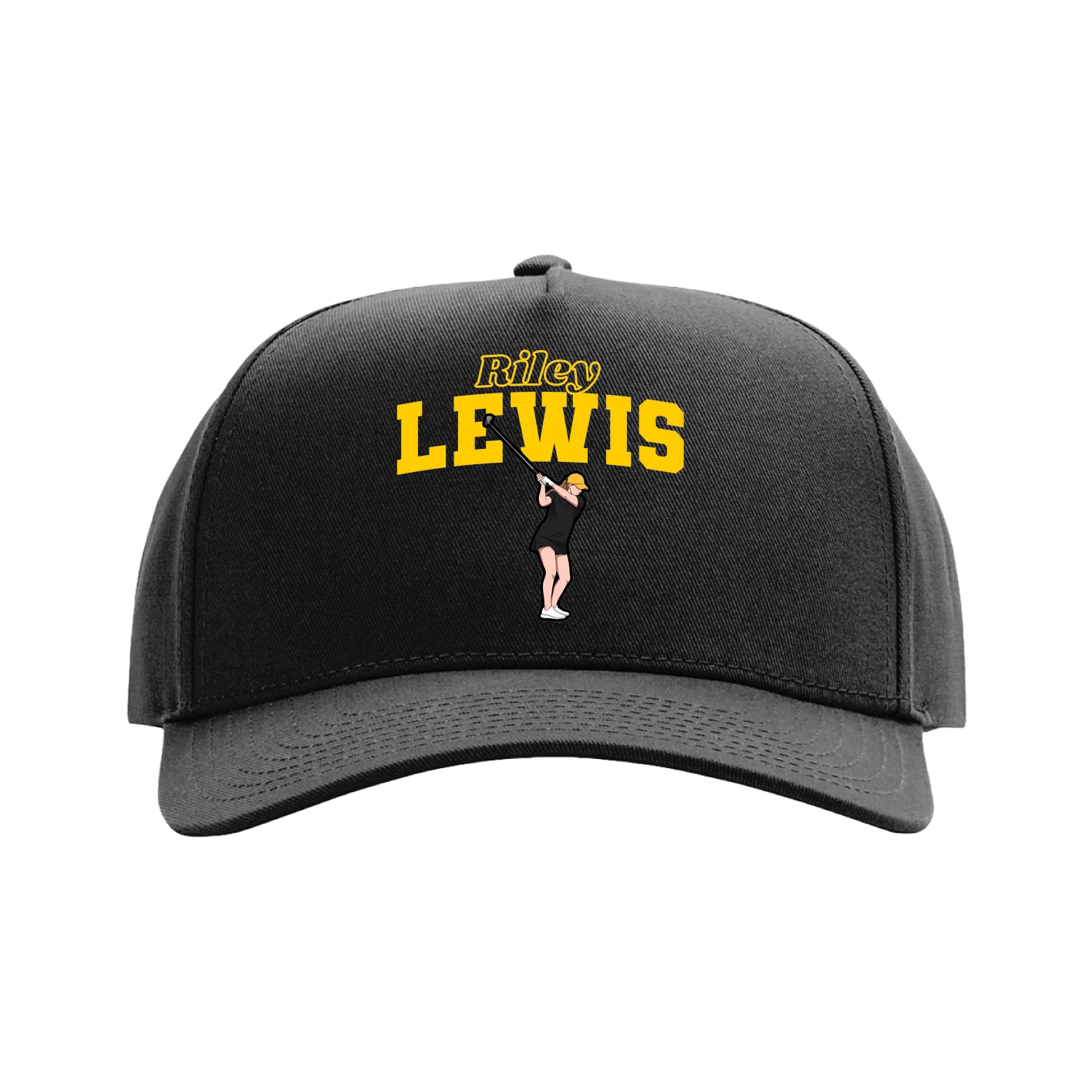Full Fabric Five-Panel Champ Cap — Name Arch in Black