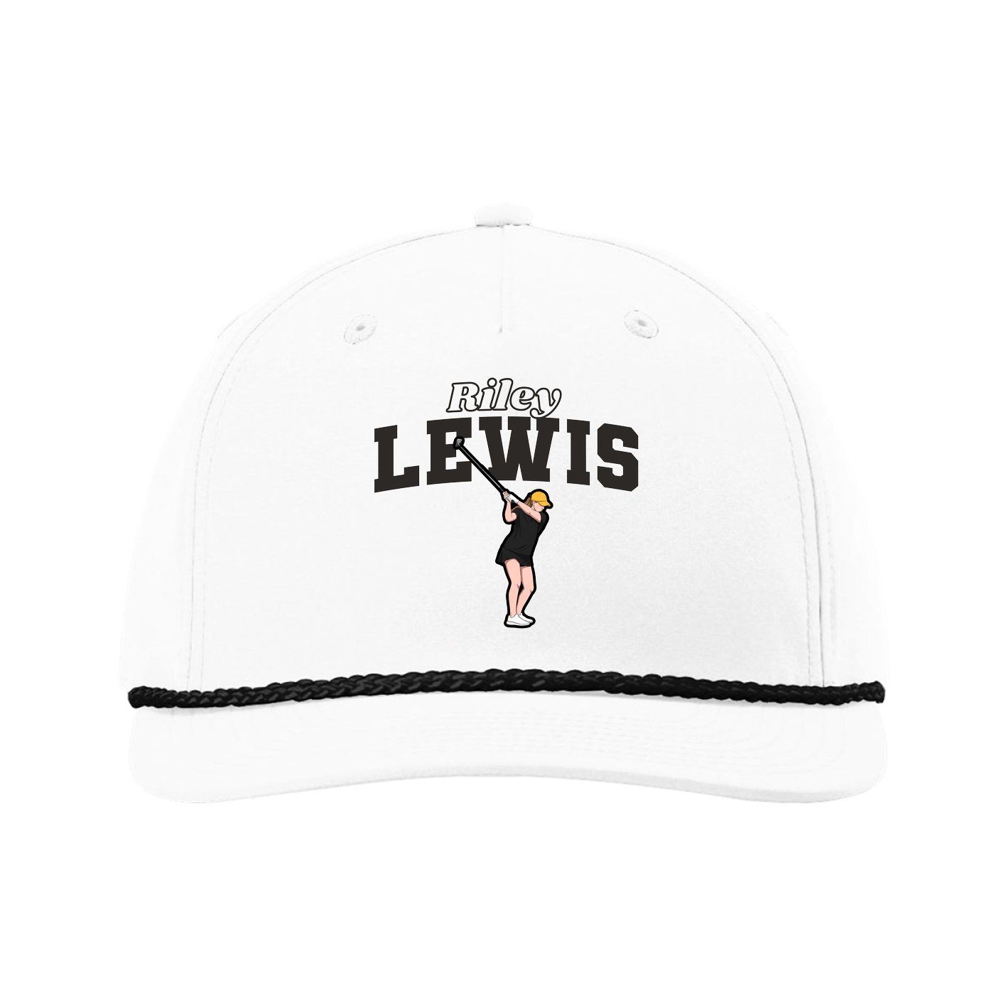 Five-Panel Classic Rope Cap — Name Arch in White