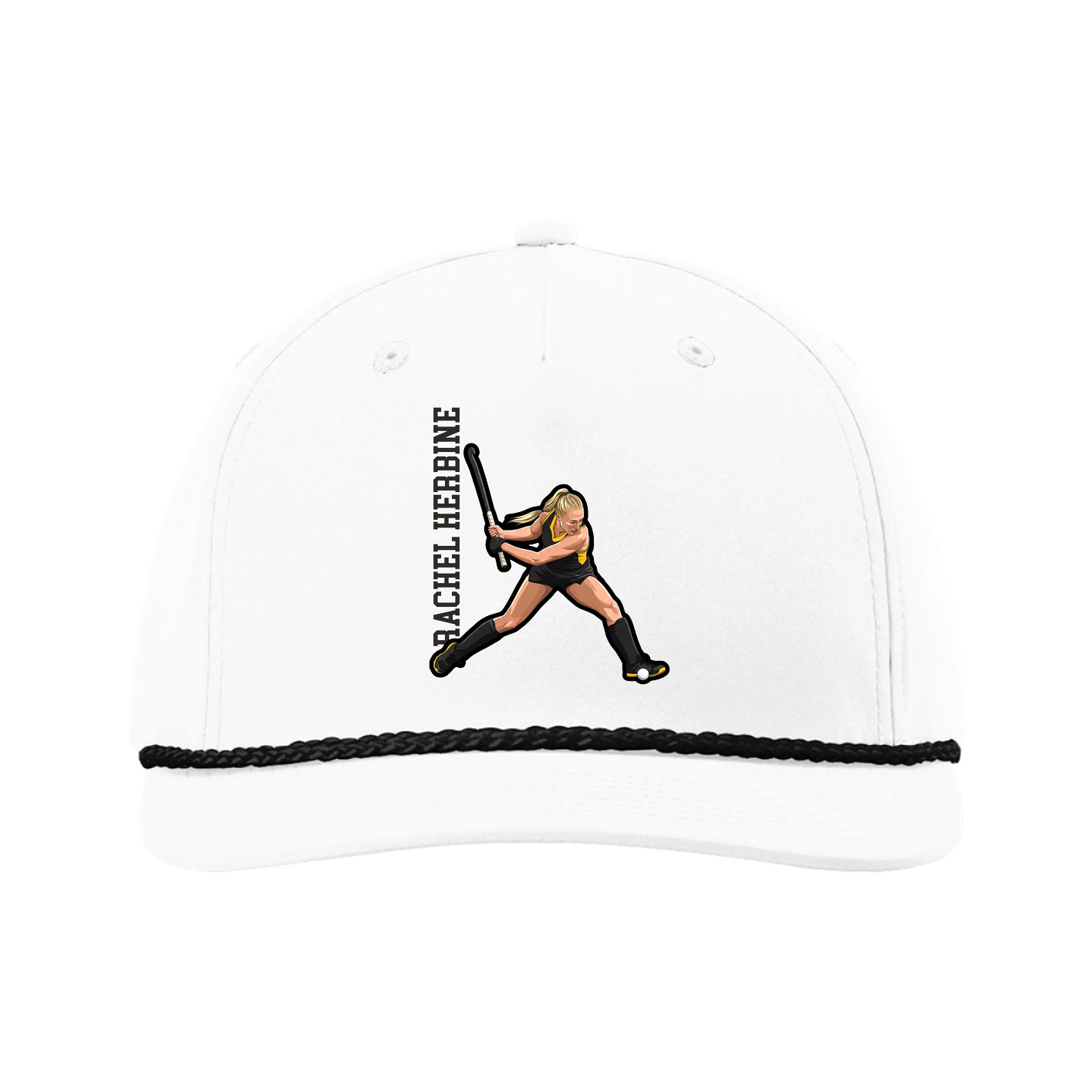 Five-Panel Classic Rope Cap — Name Vertical in White