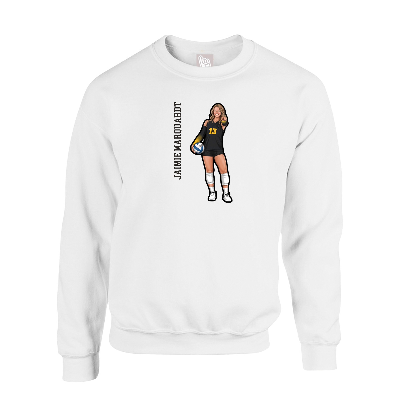 Fleece Crew — Name Vertical in White