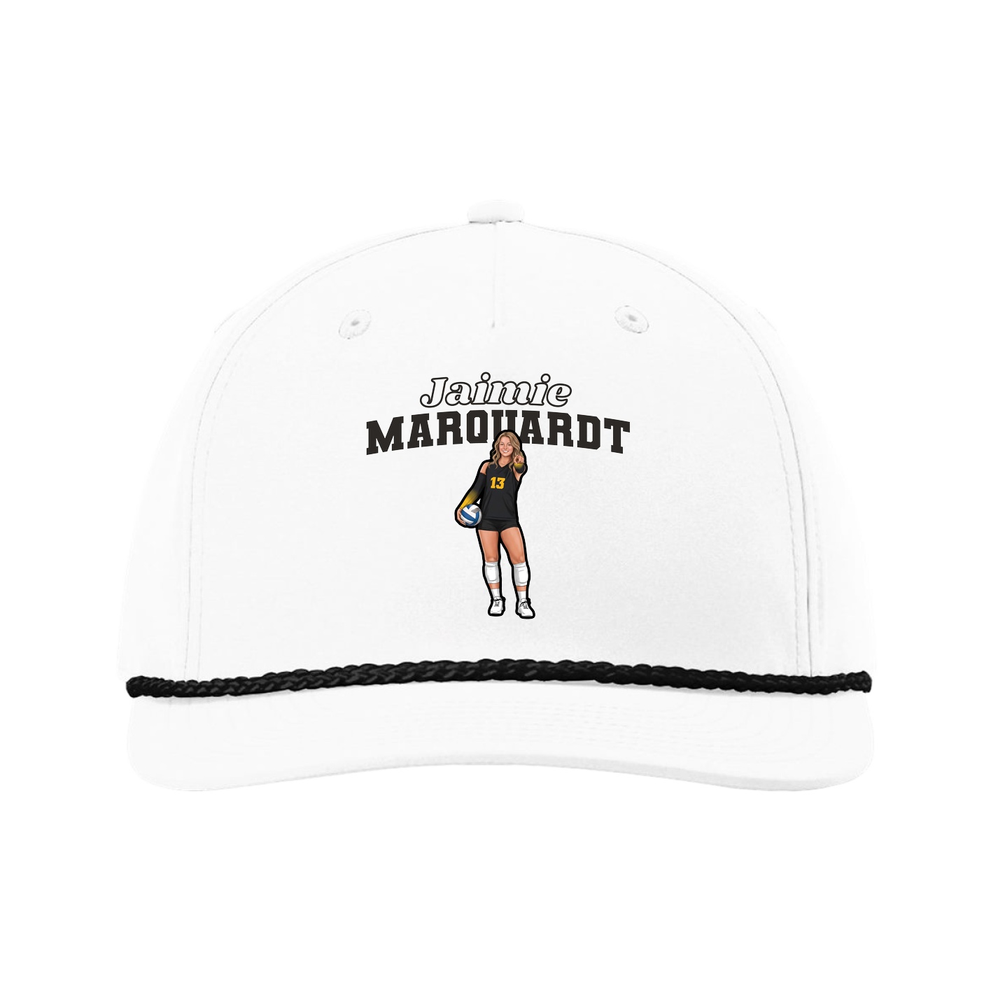 Five-Panel Classic Rope Cap — Name Arch in White