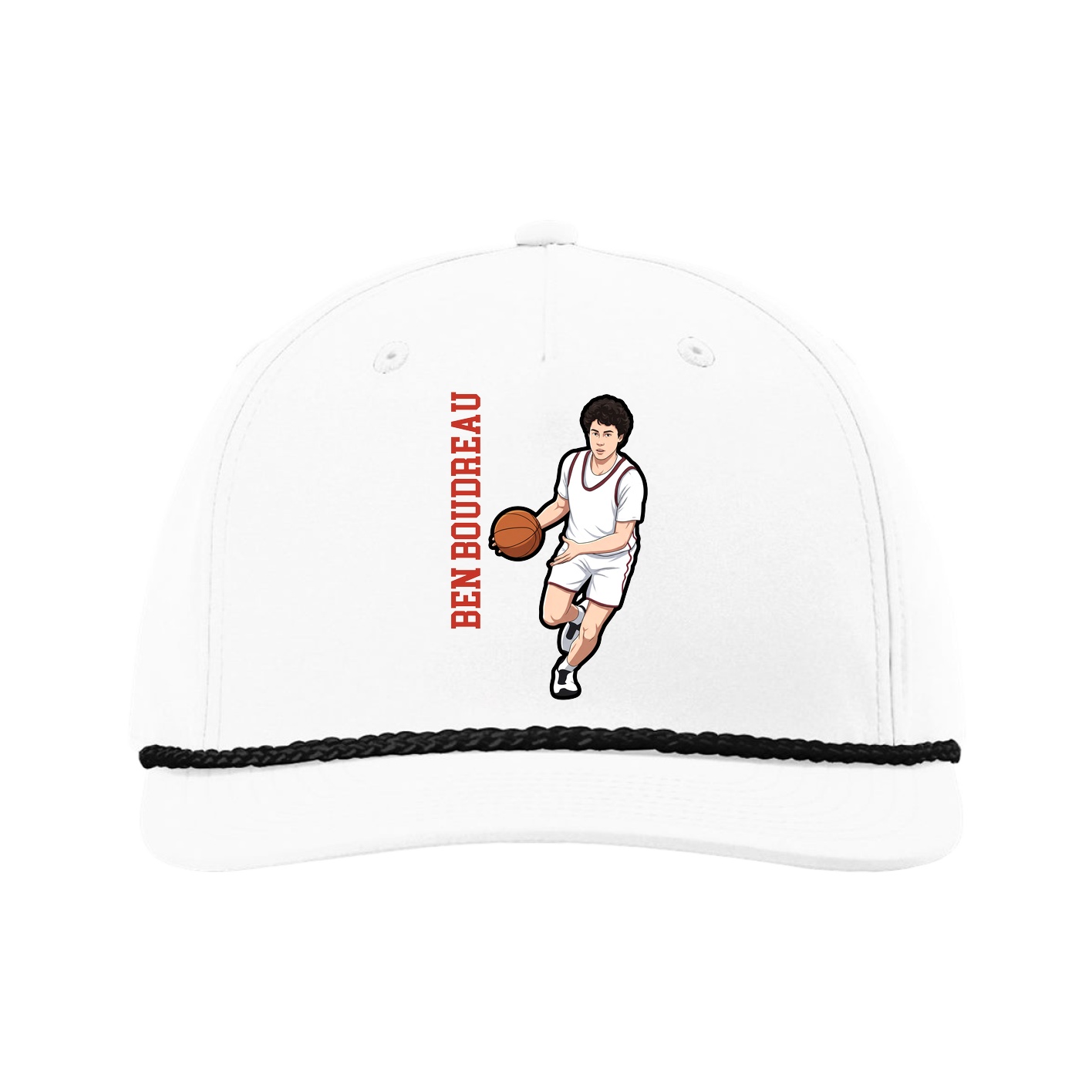 Five-Panel Classic Rope Cap — Name Vertical in White