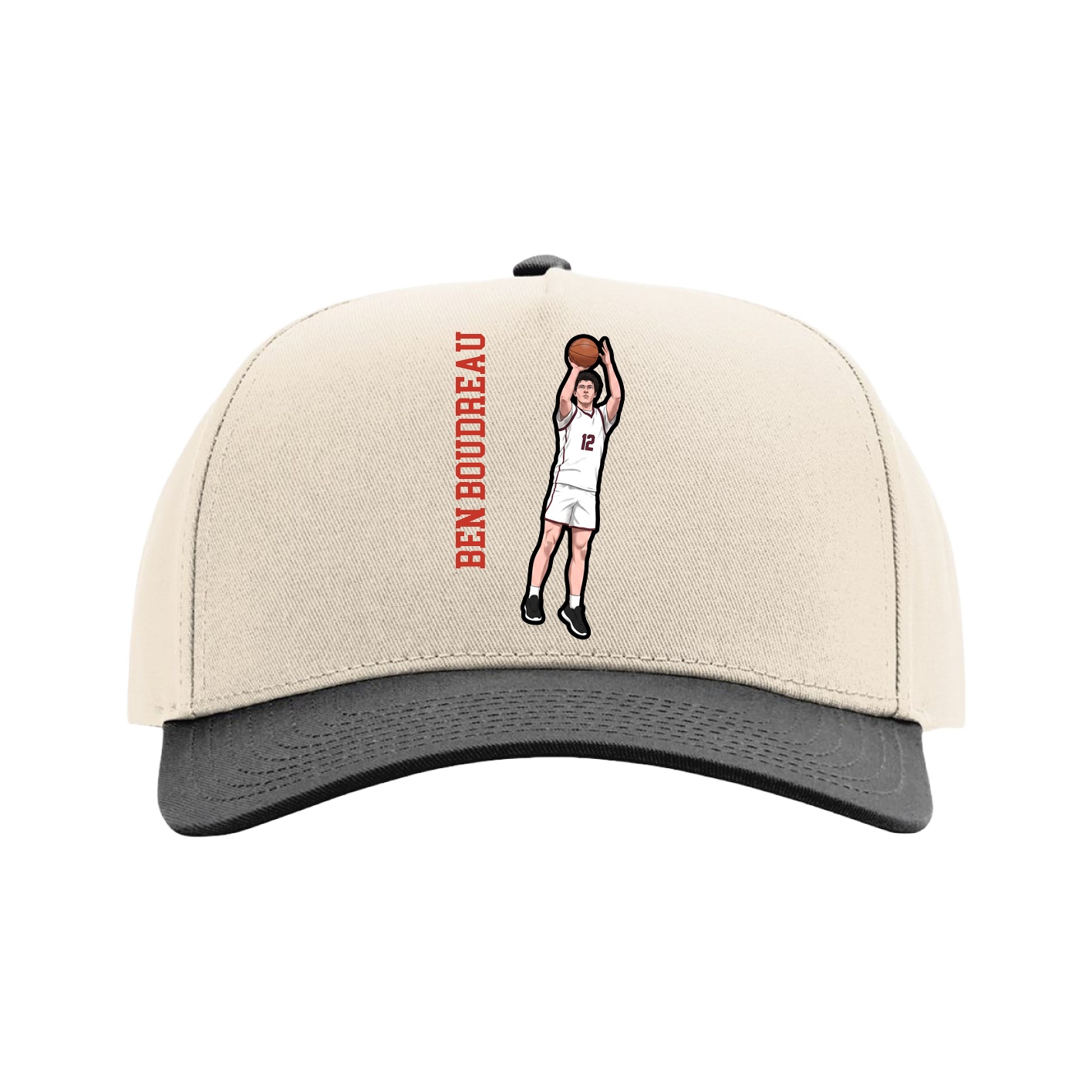 Full Fabric Five-Panel Champ Cap — Name Vertical in Cream/Black