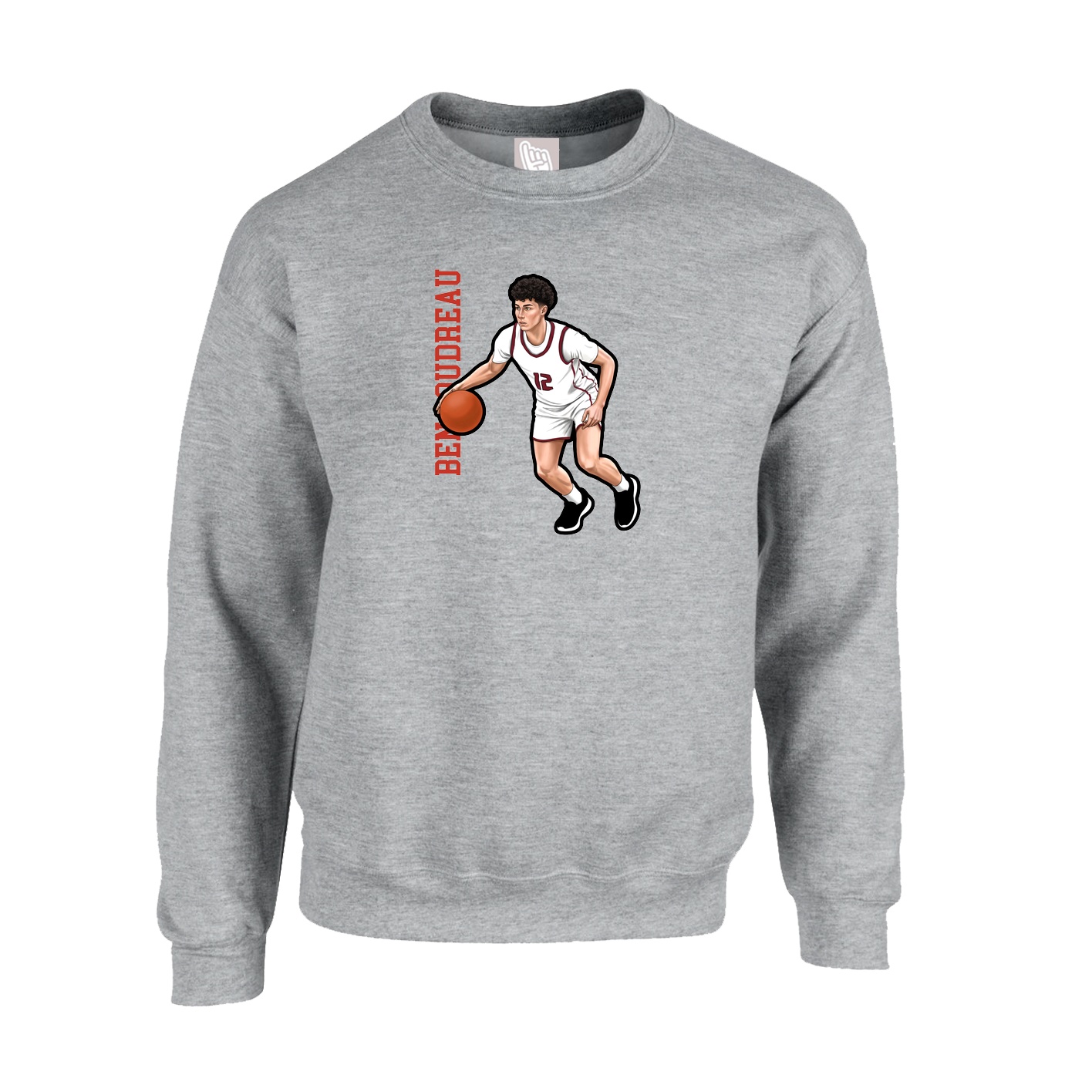 Fleece Crew — Name Vertical in Grey