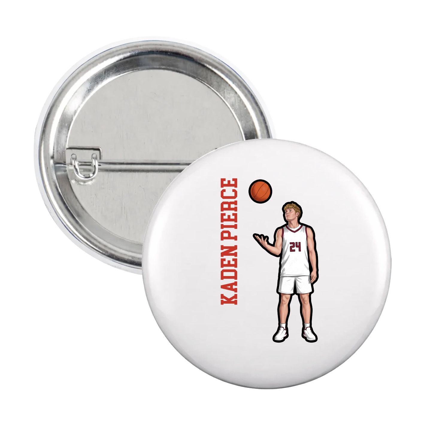 Game Day Button — Name Vertical in White
