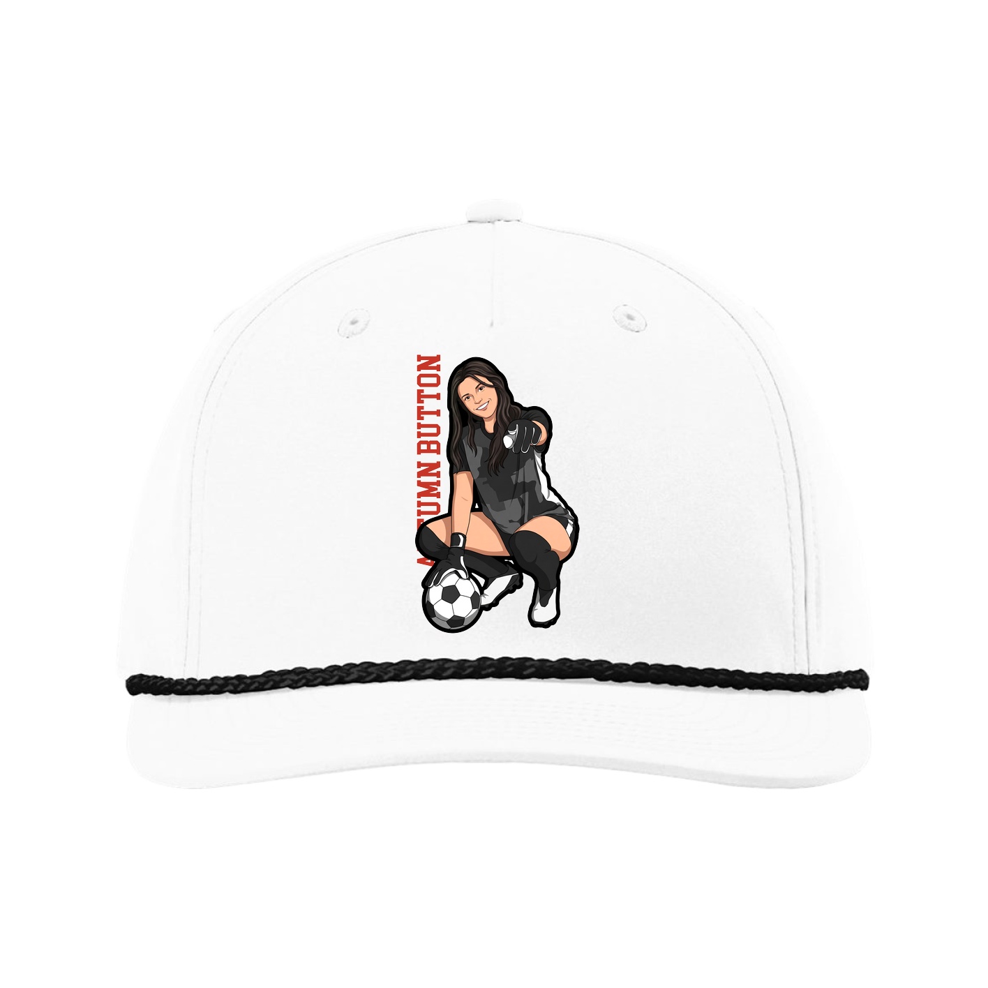 Five-Panel Classic Rope Cap — Name Vertical in White