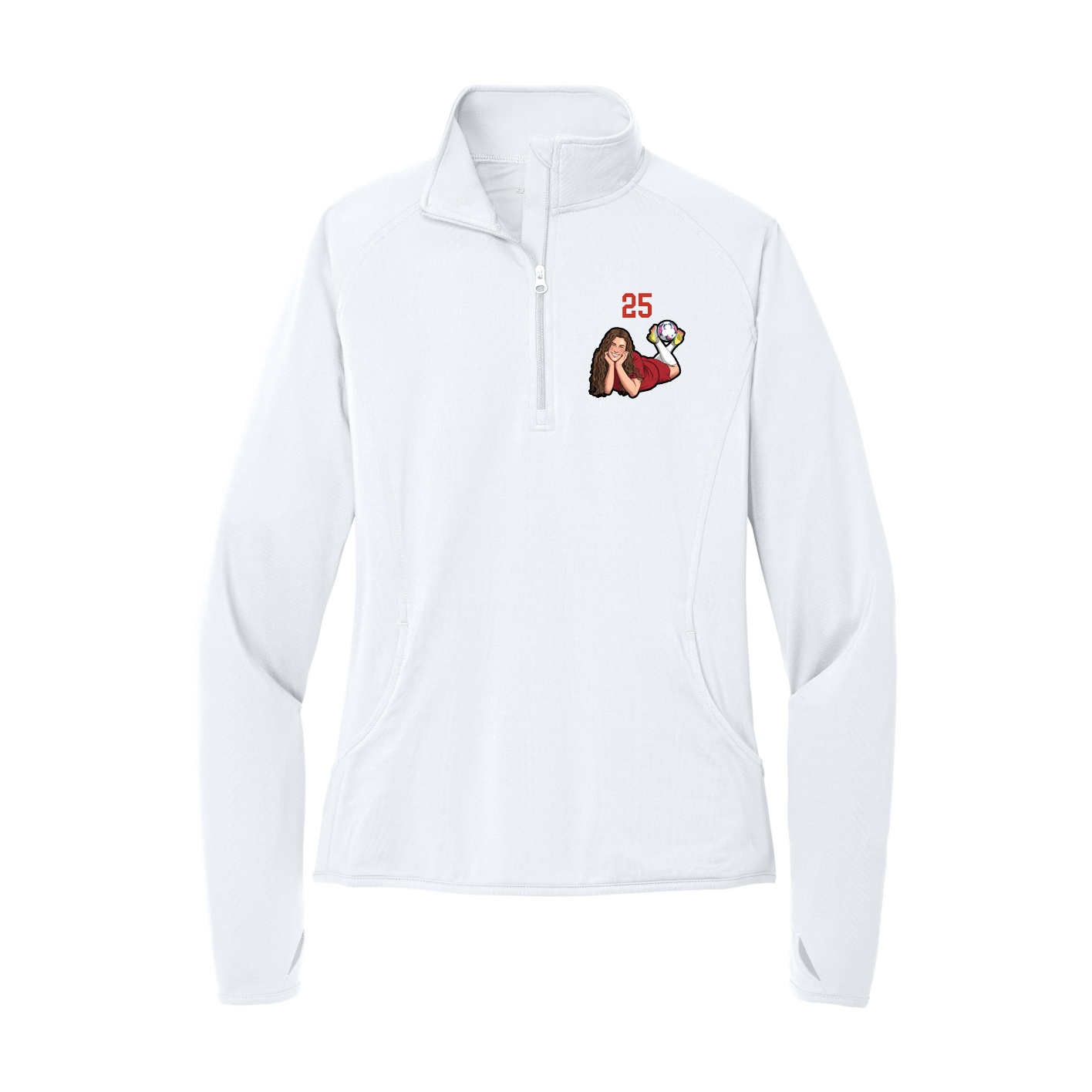 Women's Q-Zip Pullover — Number Top in White