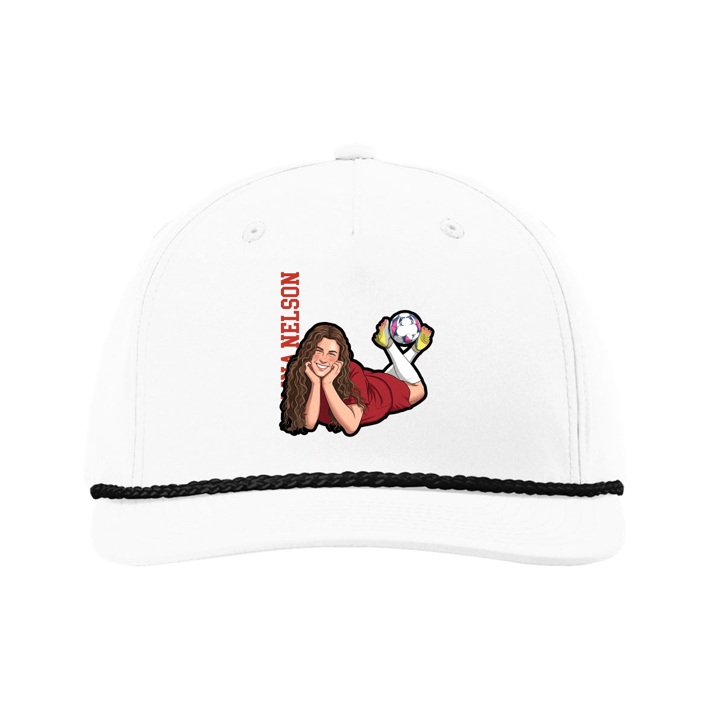 Five-Panel Classic Rope Cap — Name Vertical in White
