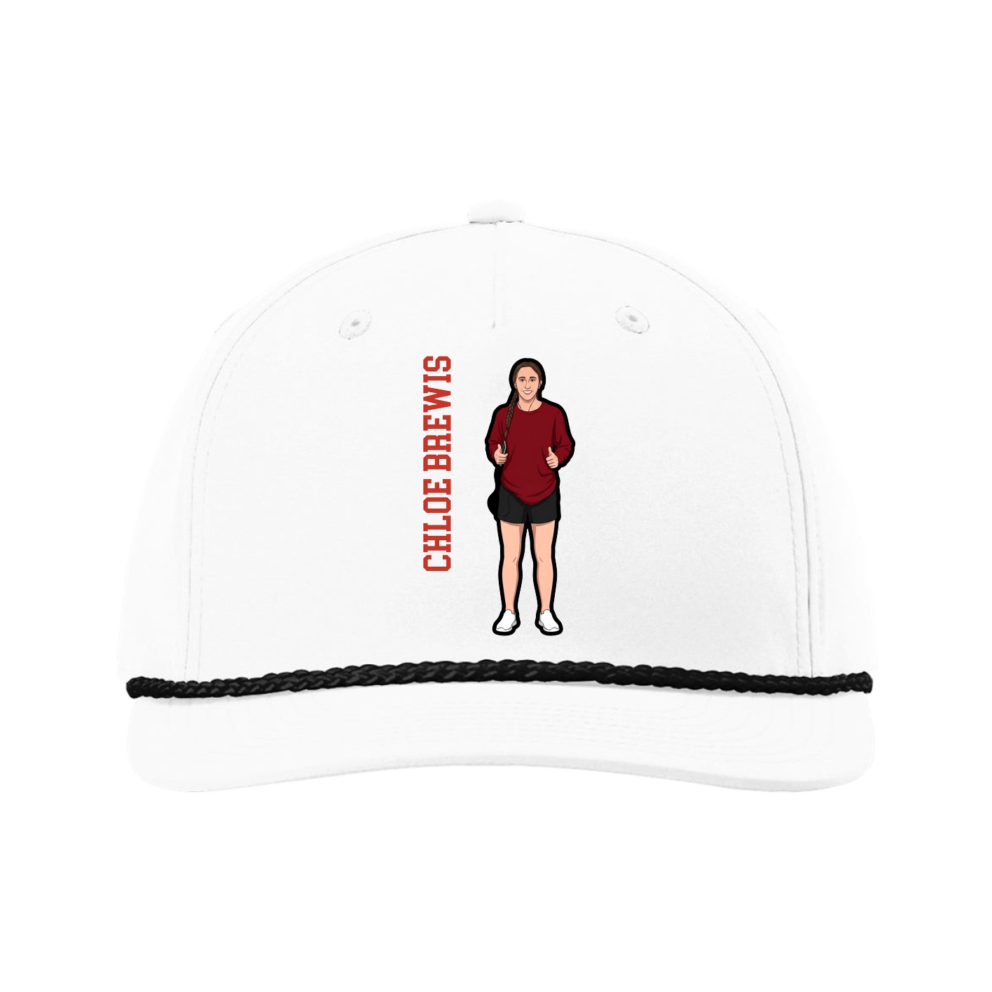 Five-Panel Classic Rope Cap — Name Vertical in White