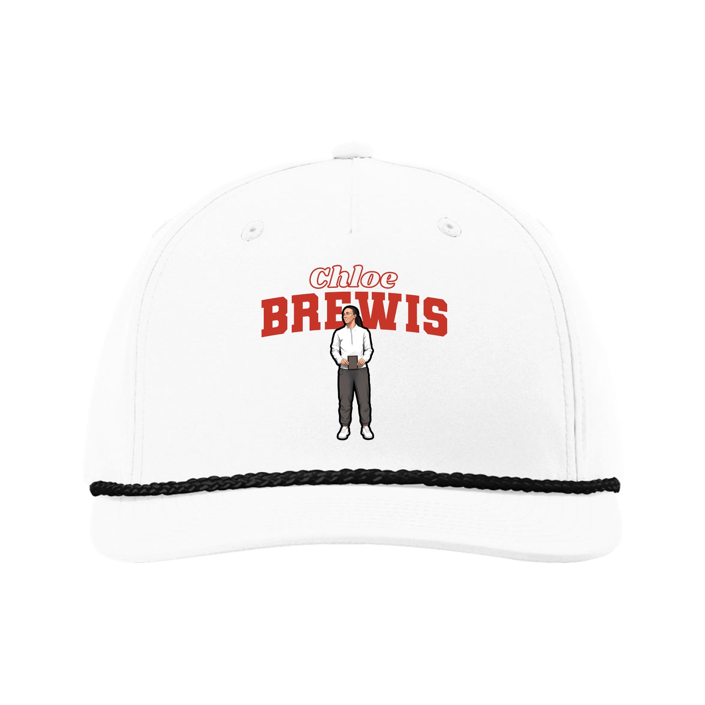 Five-Panel Classic Rope Cap — Name Arch in White