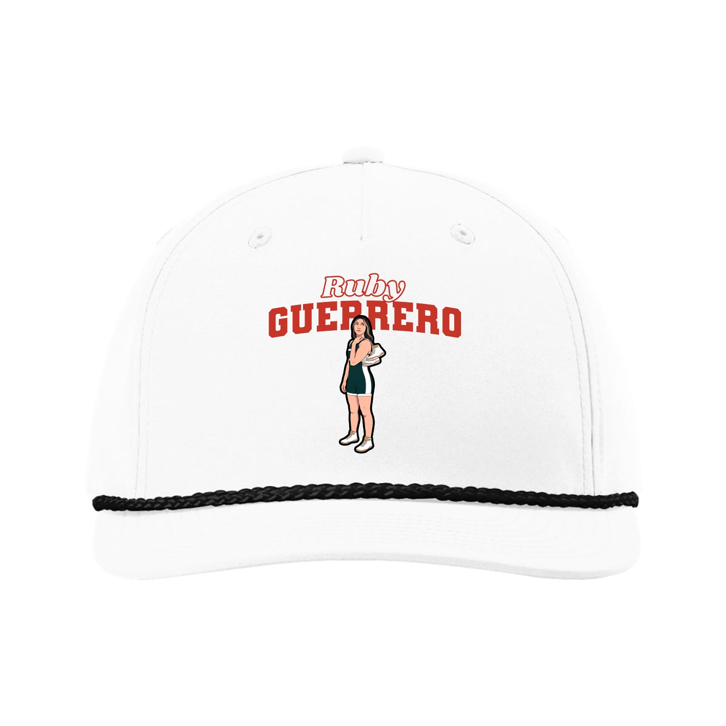 Five-Panel Classic Rope Cap — Name Arch in White