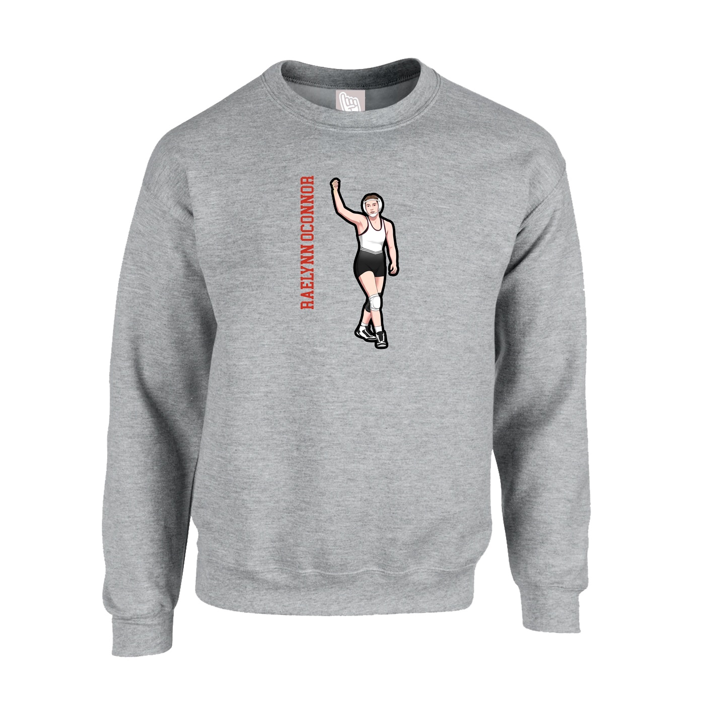 Fleece Crew — Name Vertical in Grey