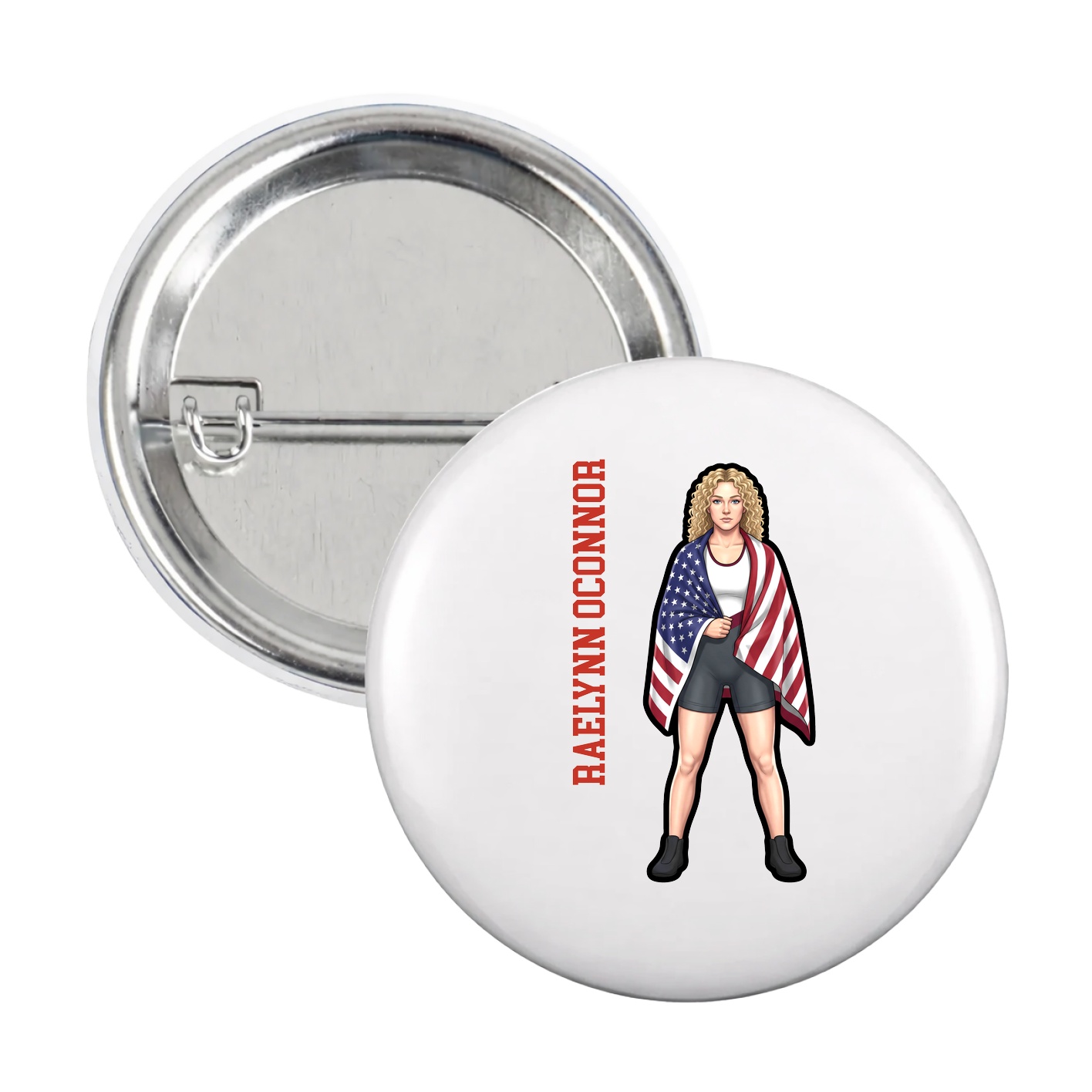 Game Day Button — Name Vertical in White