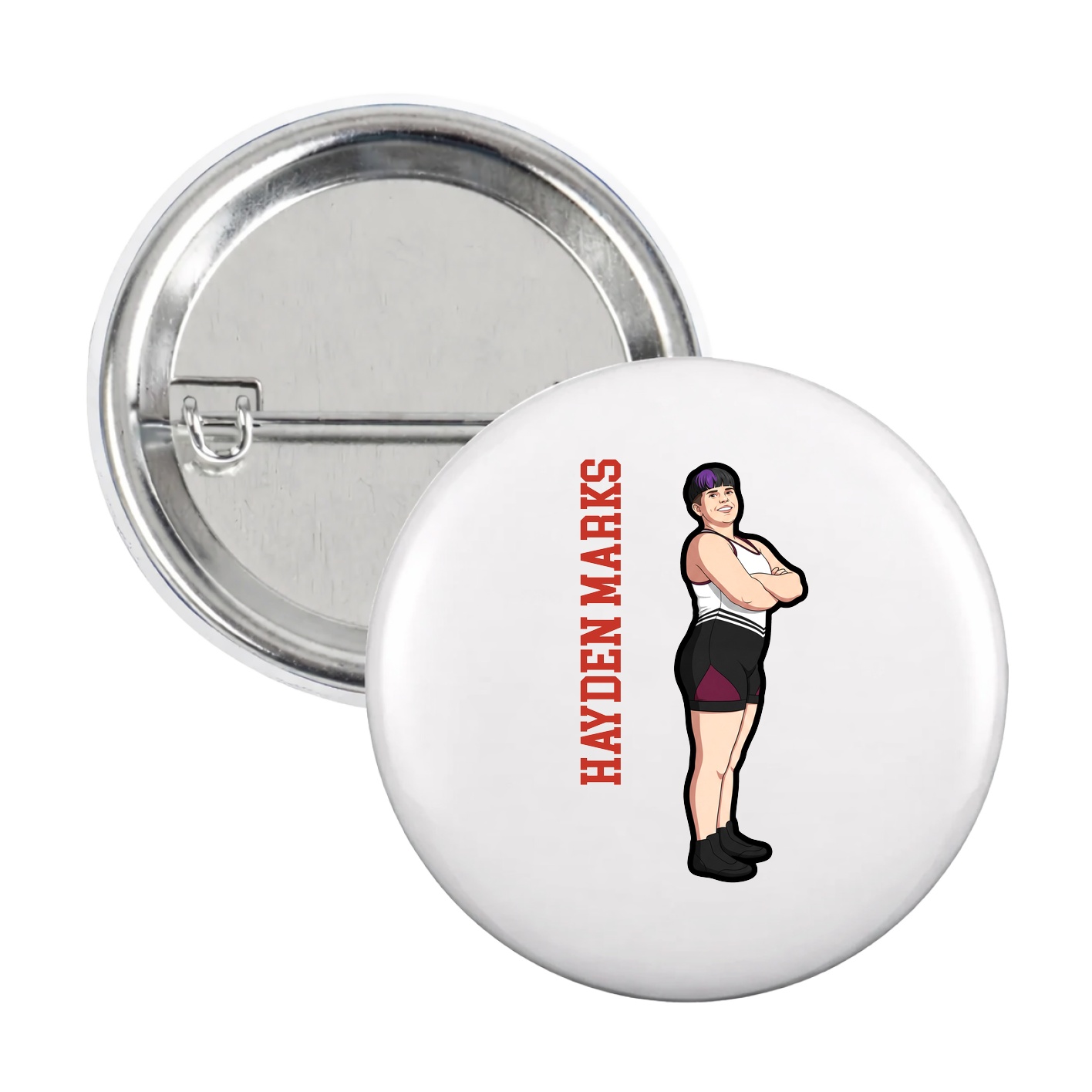 Game Day Button — Name Vertical in White