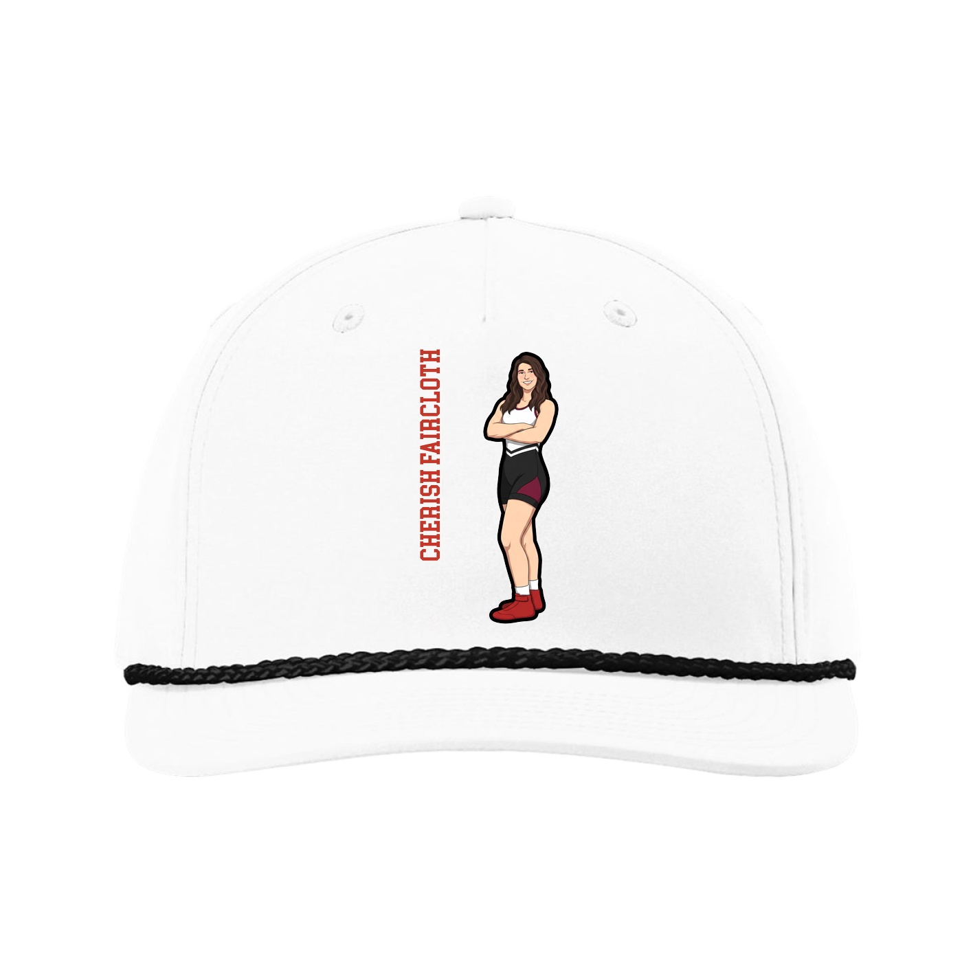 Five-Panel Classic Rope Cap — Name Vertical in White
