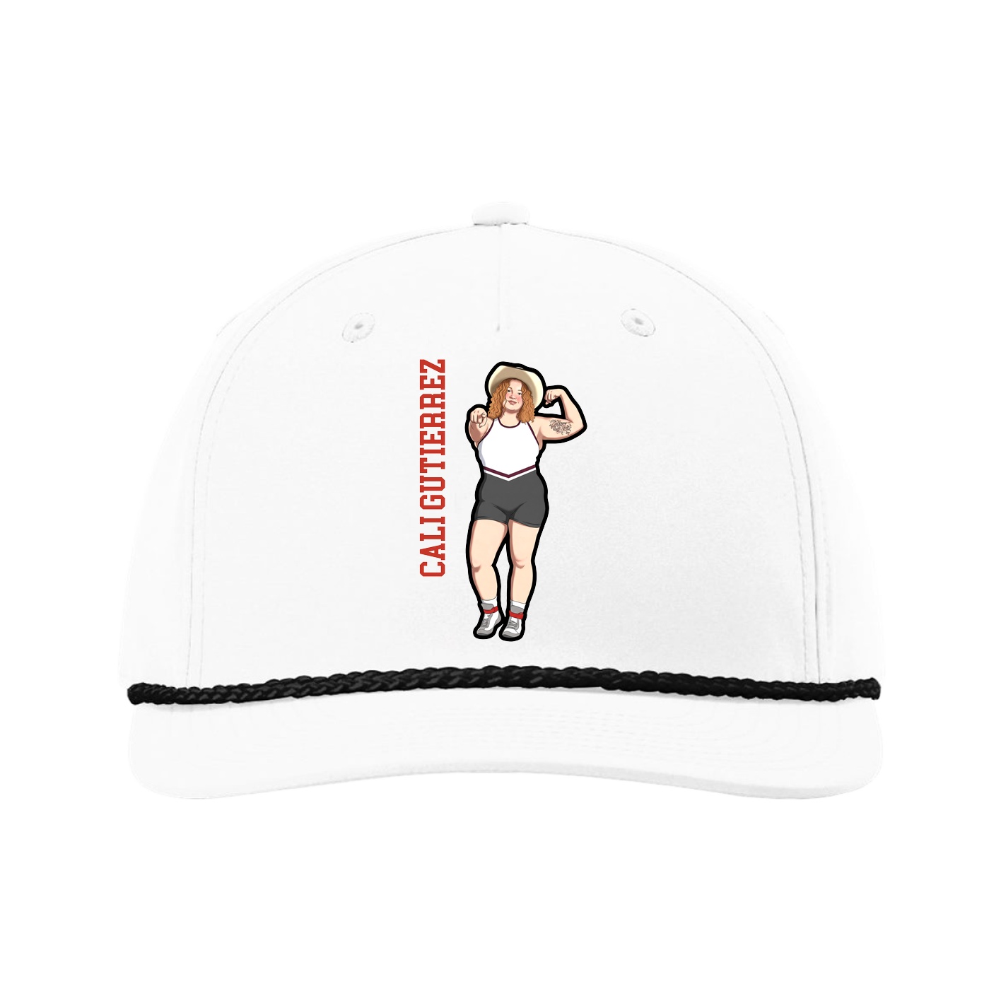 Five-Panel Classic Rope Cap — Name Vertical in White