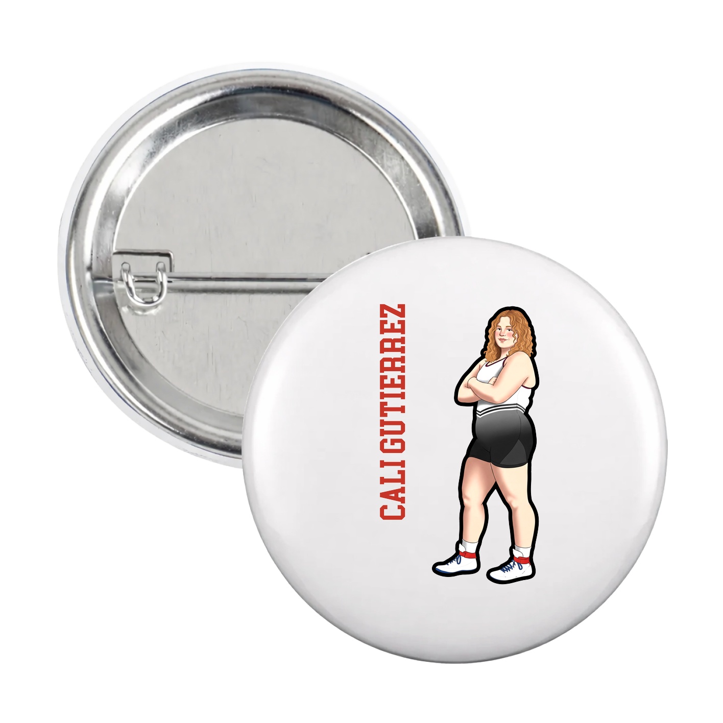 Game Day Button — Name Vertical in White