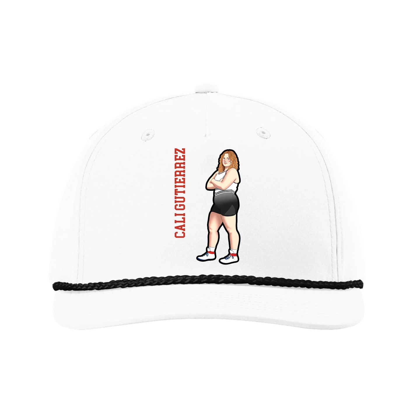 Five-Panel Classic Rope Cap — Name Vertical in White