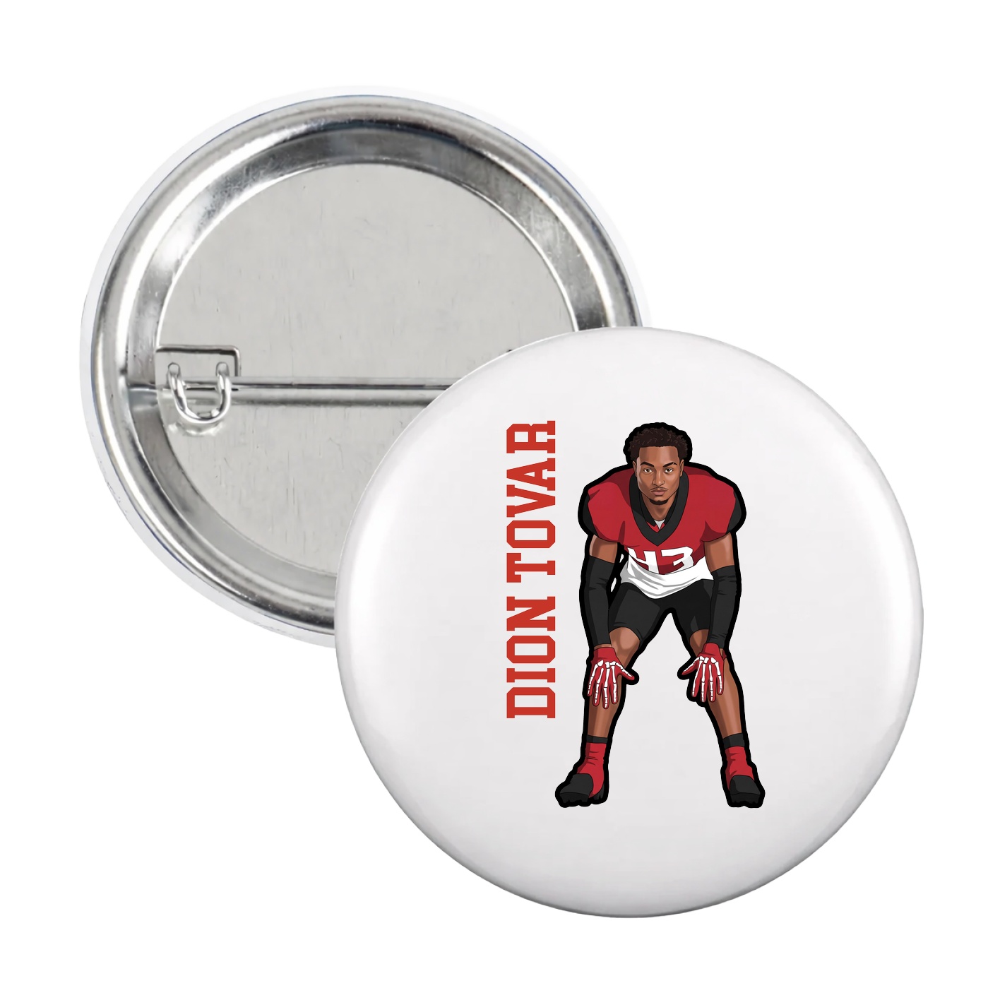 Game Day Button — Name Vertical in White