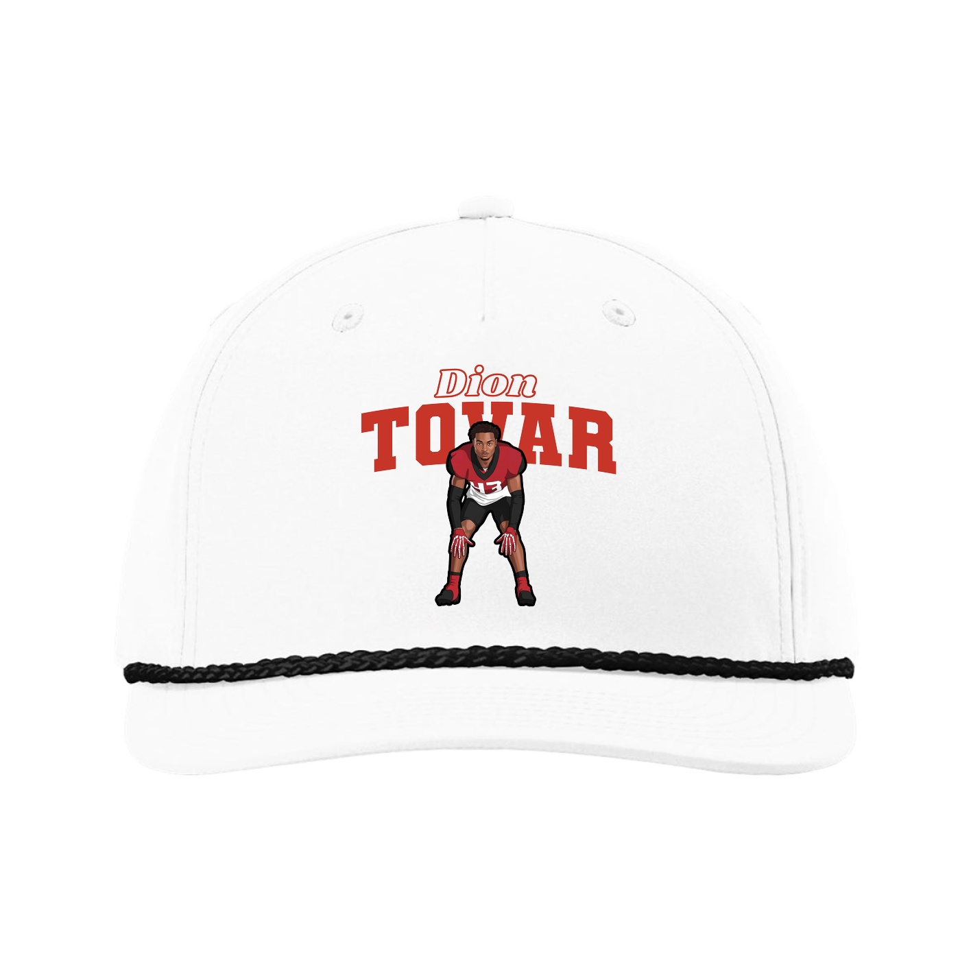 Five-Panel Classic Rope Cap — Name Arch in White