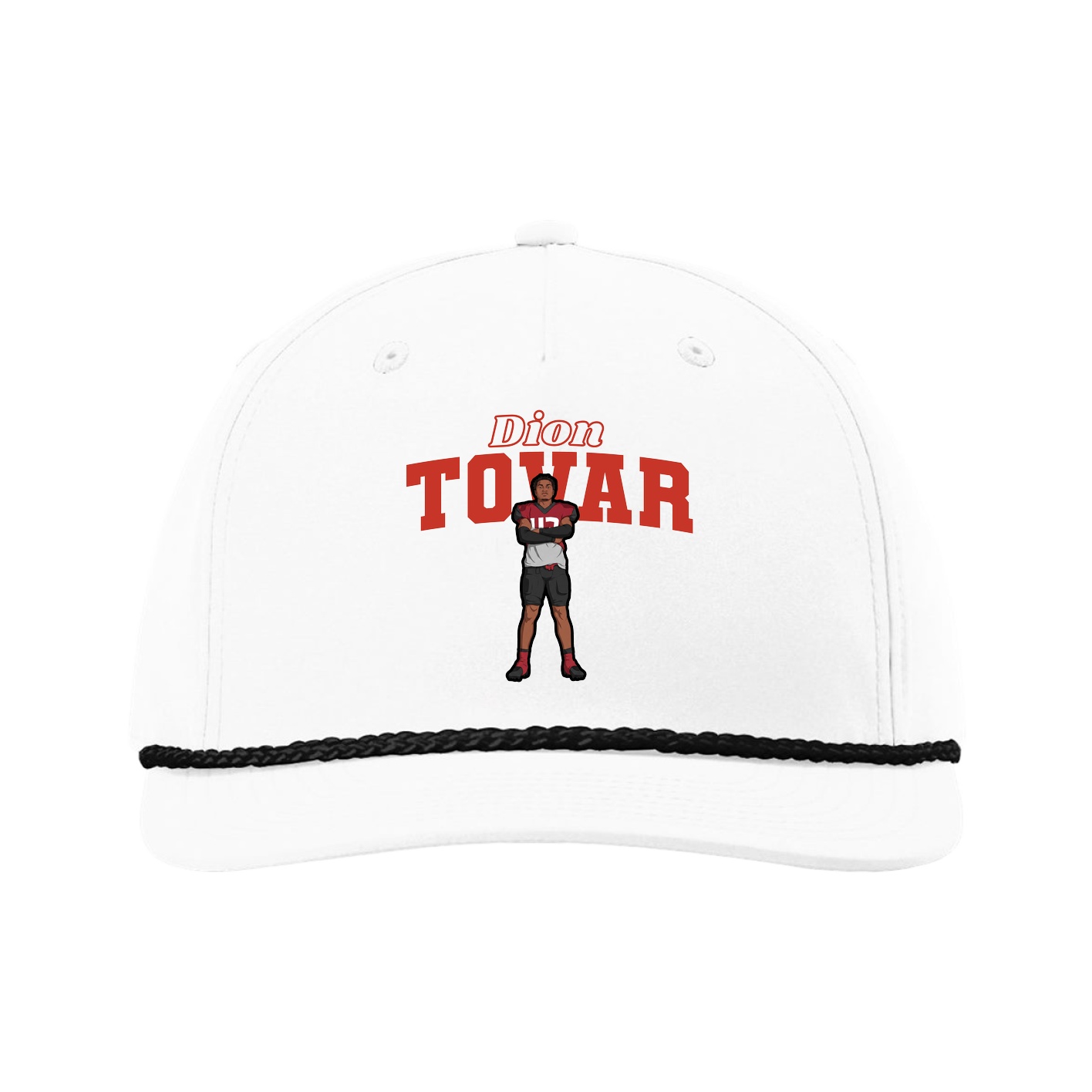 Five-Panel Classic Rope Cap — Name Arch in White
