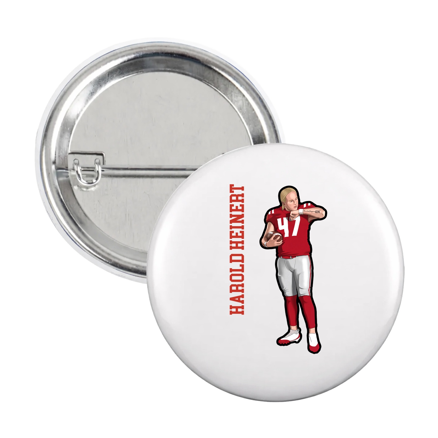 Game Day Button — Name Vertical in White
